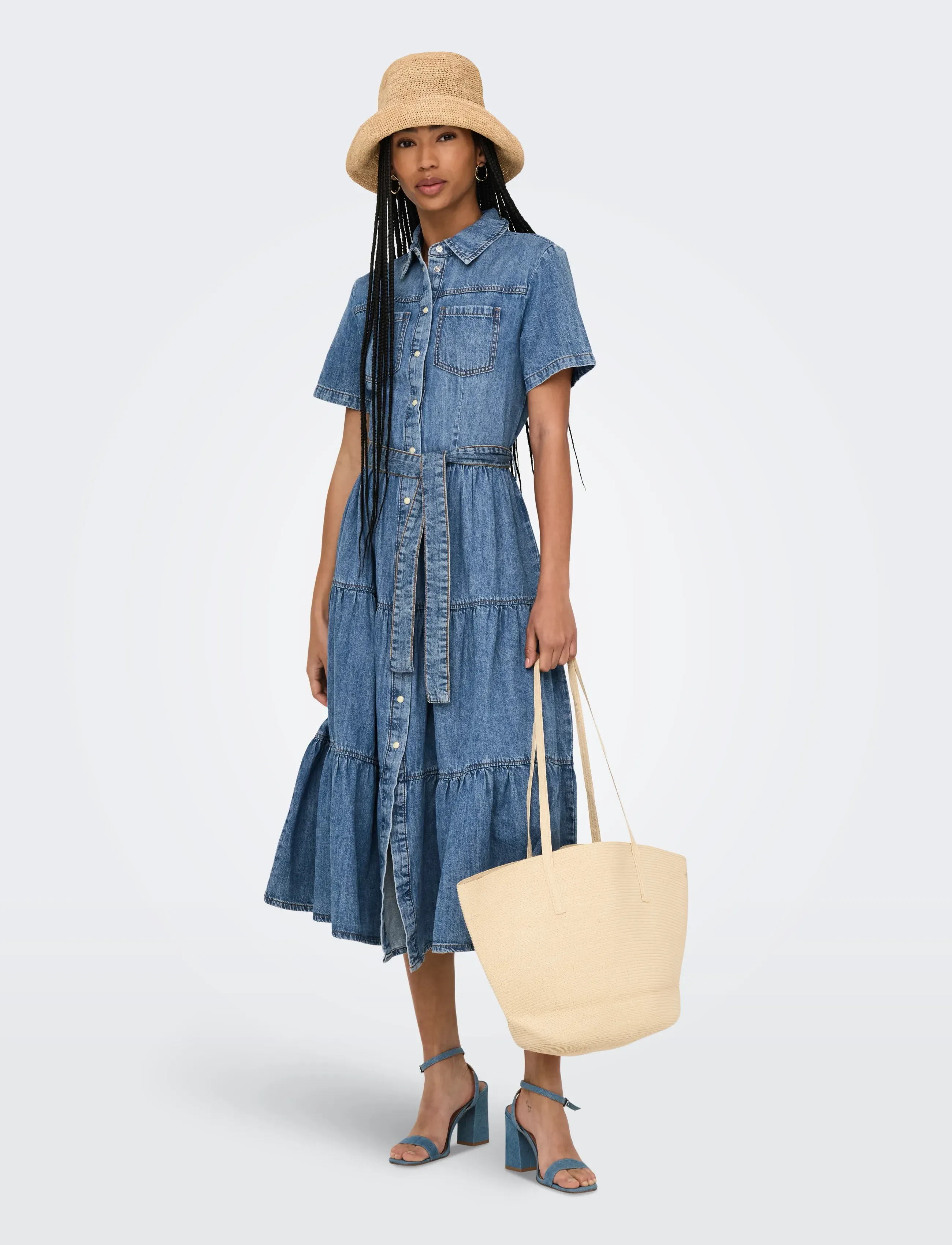 ONLY - ONLALIYAH S/S LAYER DNM DRESS AKM NOOS - skjortekjoler - medium blue denim - 4