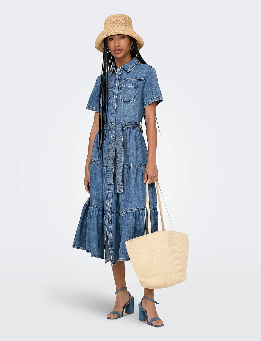 ONLY - ONLALIYAH S/S LAYER DNM DRESS AKM NOOS - hemdkleider - medium blue denim - 4