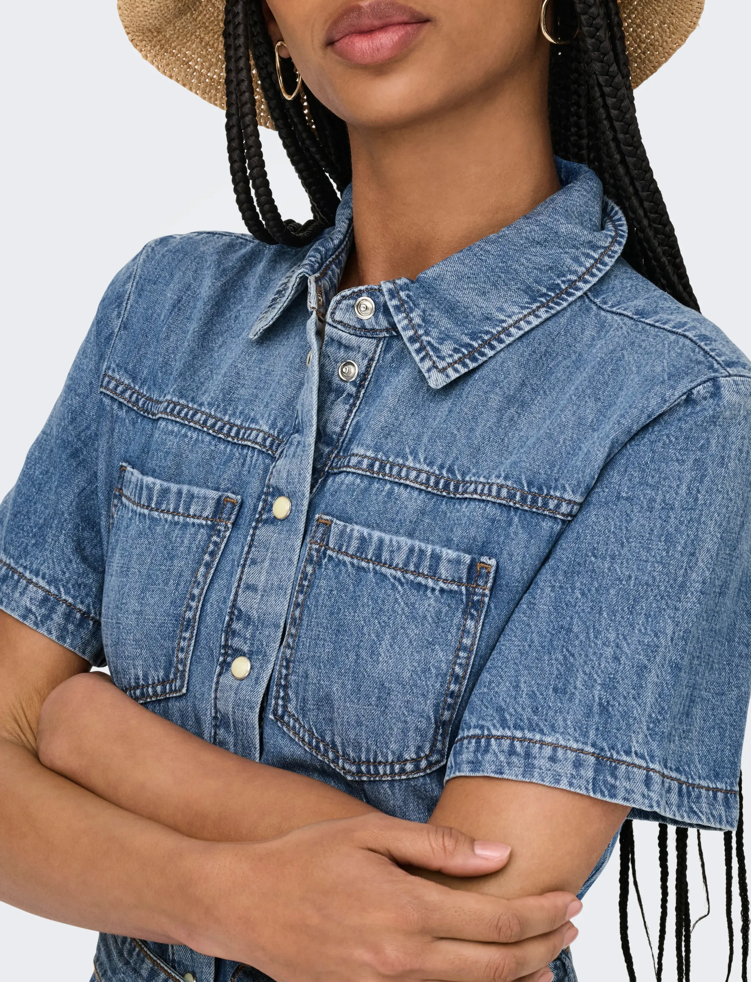ONLY - ONLALIYAH S/S LAYER DNM DRESS AKM NOOS - skjortekjoler - medium blue denim - 5