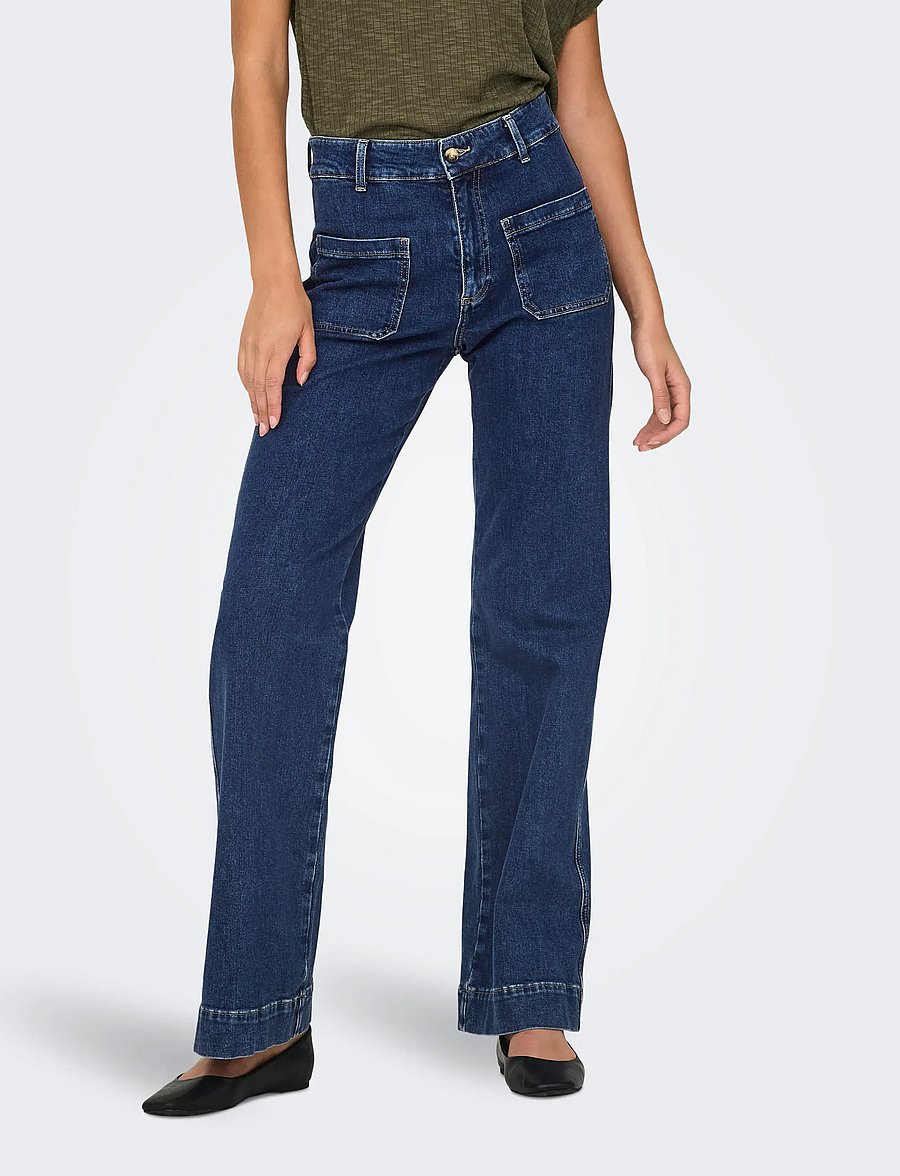 ONLY - ONLJUICY HW WIDE POCKET DNM JEANS CRO - pantalons larges - dark blue denim - 0