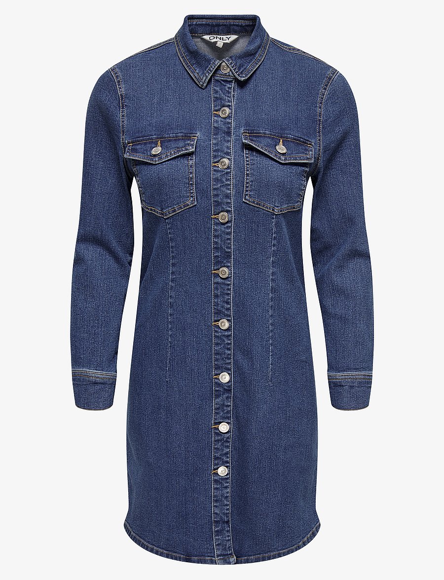 ONLY - ONLBELIEVE LS STRETCH DNM DRESS QYT - džinsa kleitas - medium blue denim - 1