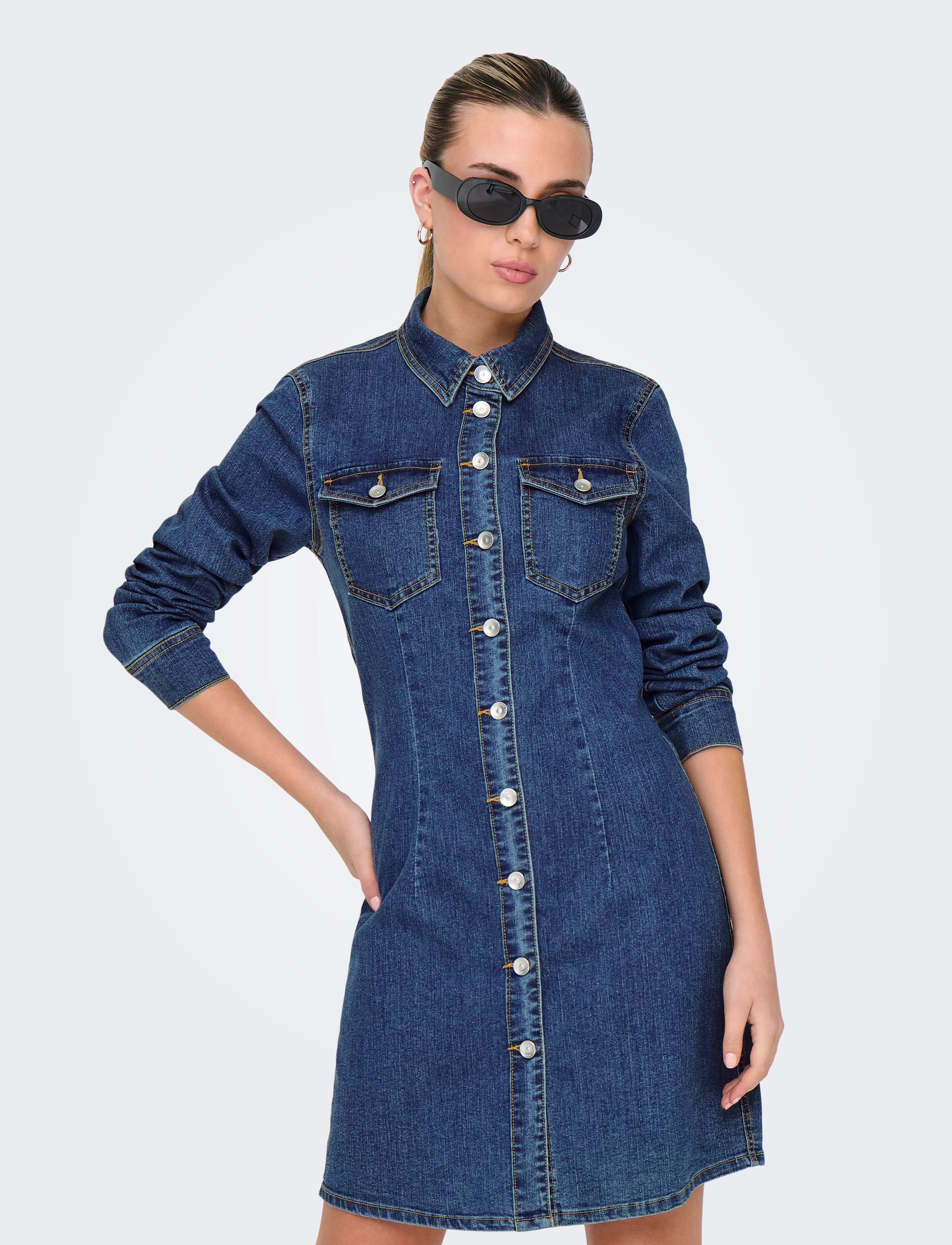 ONLY ONLBELIEVE LS STRETCH DNM DRESS QYT - Kurze Kleider - MEDIUM BLUE DENIM / blue