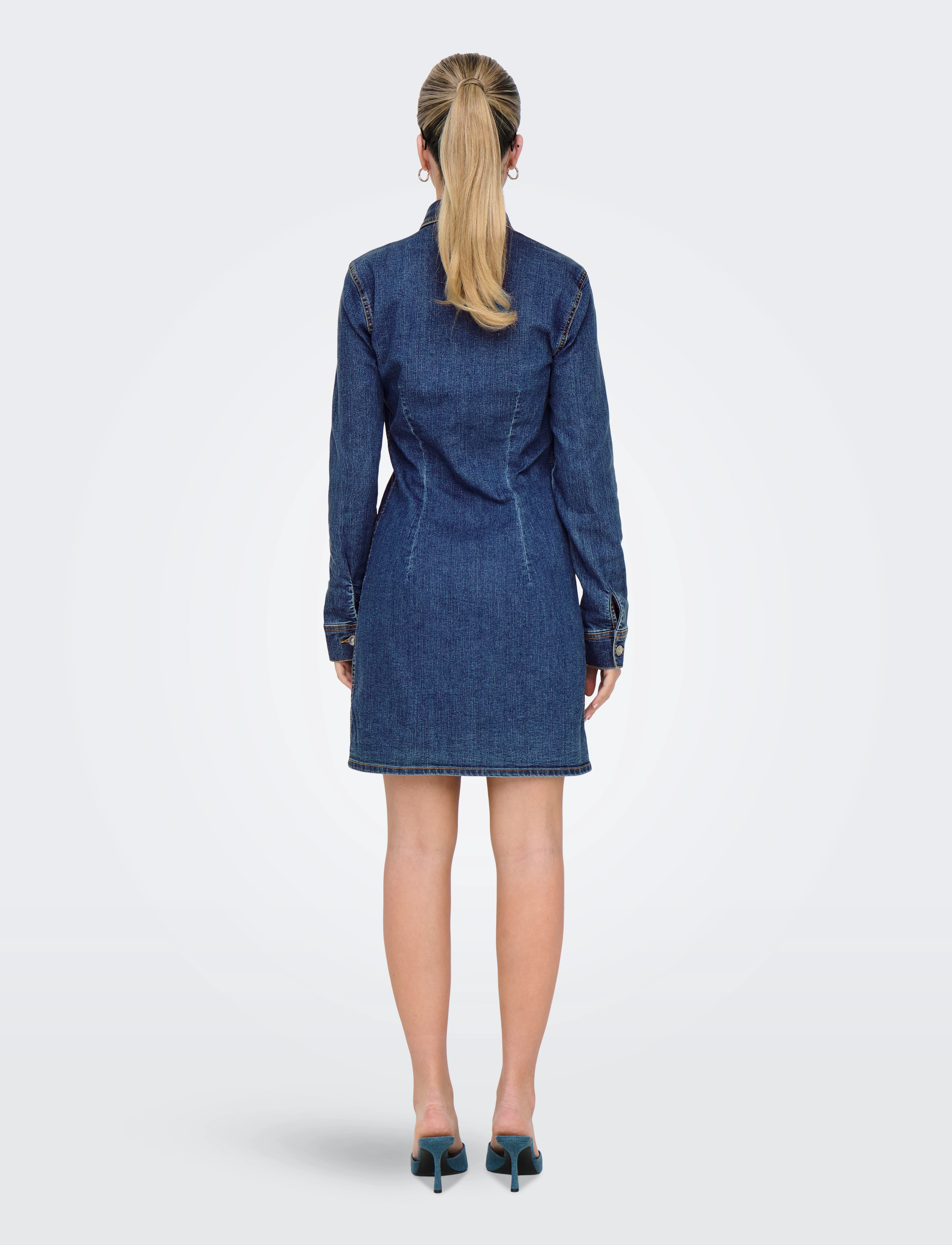 ONLY - ONLBELIEVE LS STRETCH DNM DRESS QYT - džinsa kleitas - medium blue denim - 3