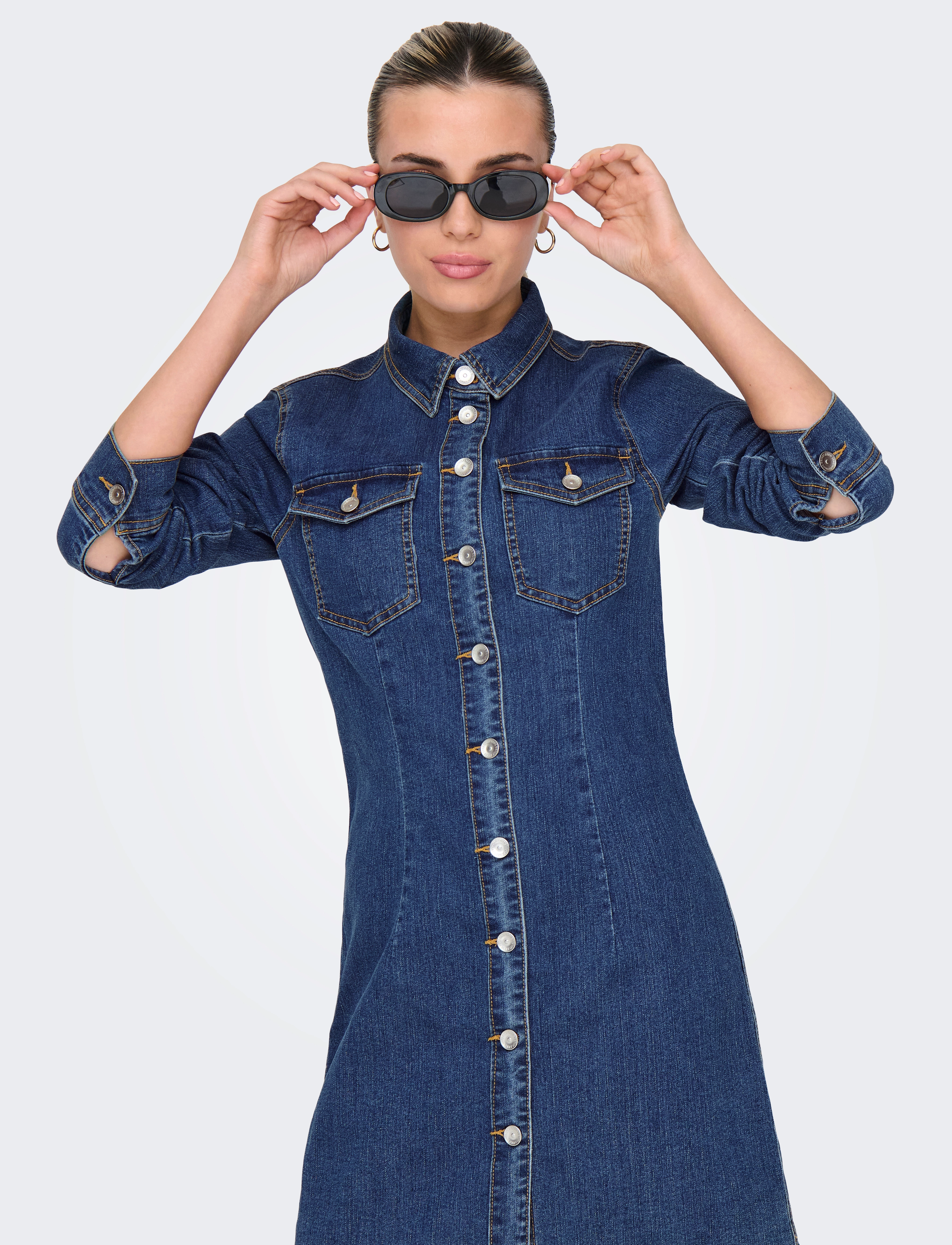 ONLY - ONLBELIEVE LS STRETCH DNM DRESS QYT - denim dresses - medium blue denim - 5