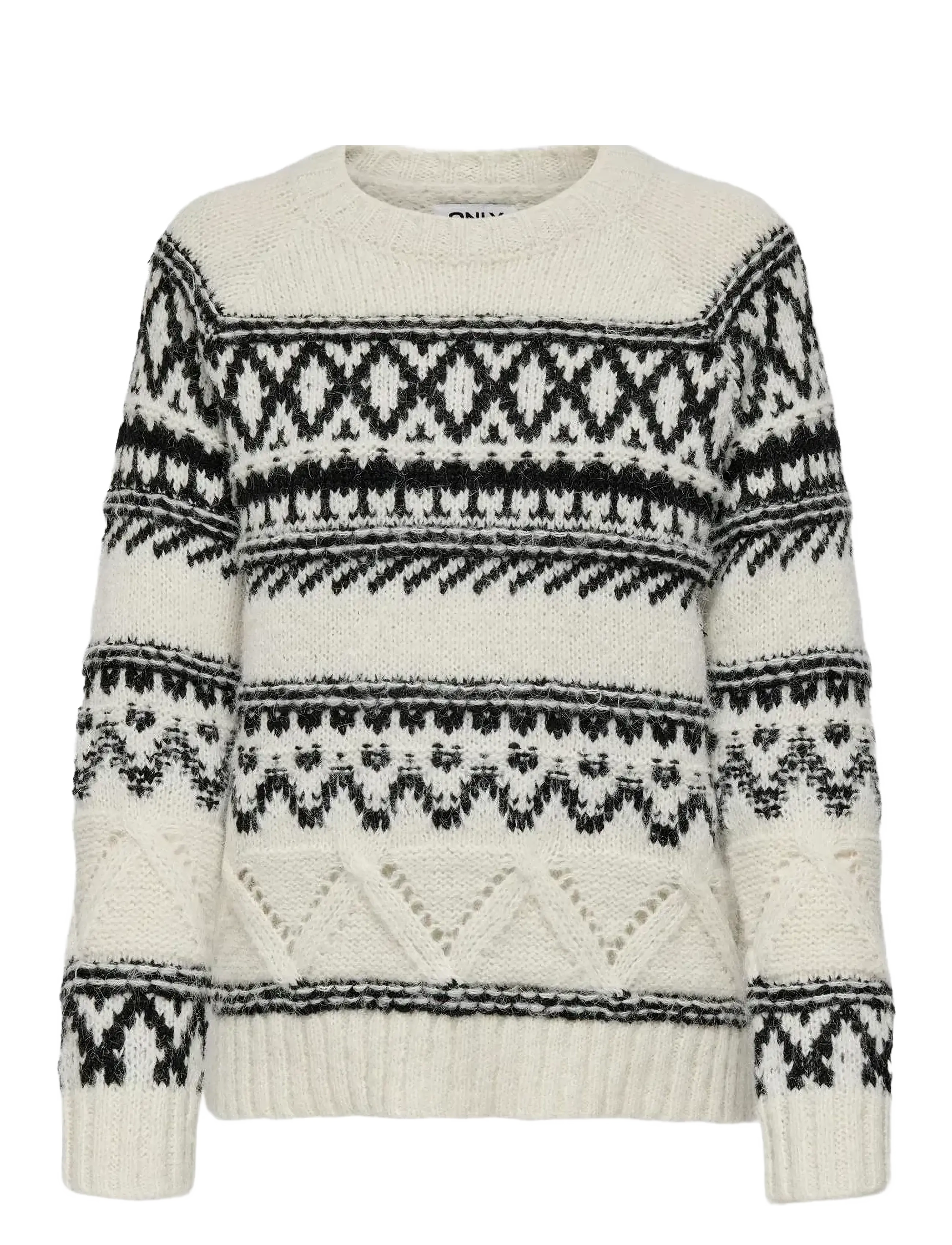ONLY Onlshirly Life Ls Jq O-Neck Knt Cream - XS - Damen
