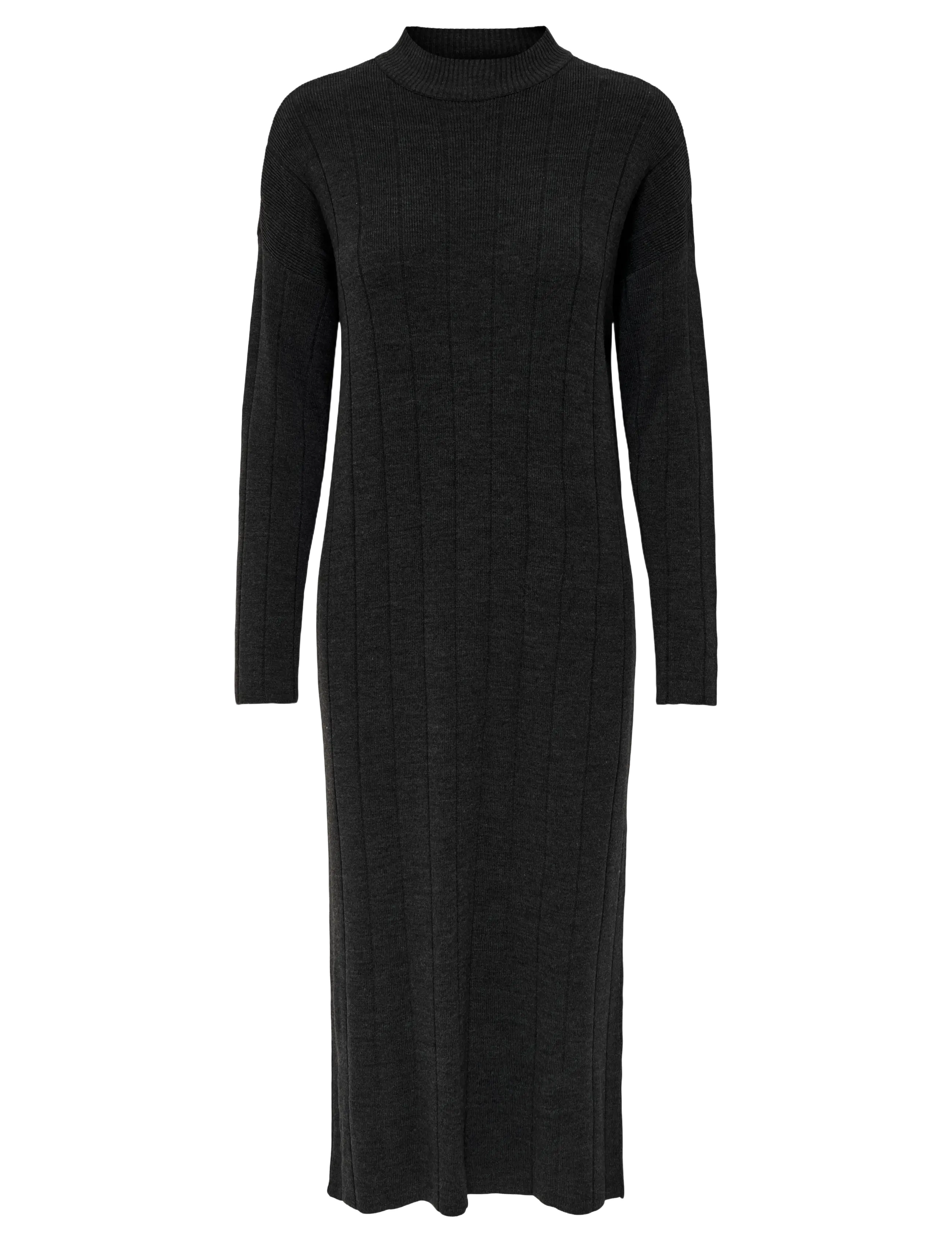ONLY ONLTESS LS HIGHNECK MIDI DRESS KNT - Midi kjoler - DARK GREY MELANGE / black