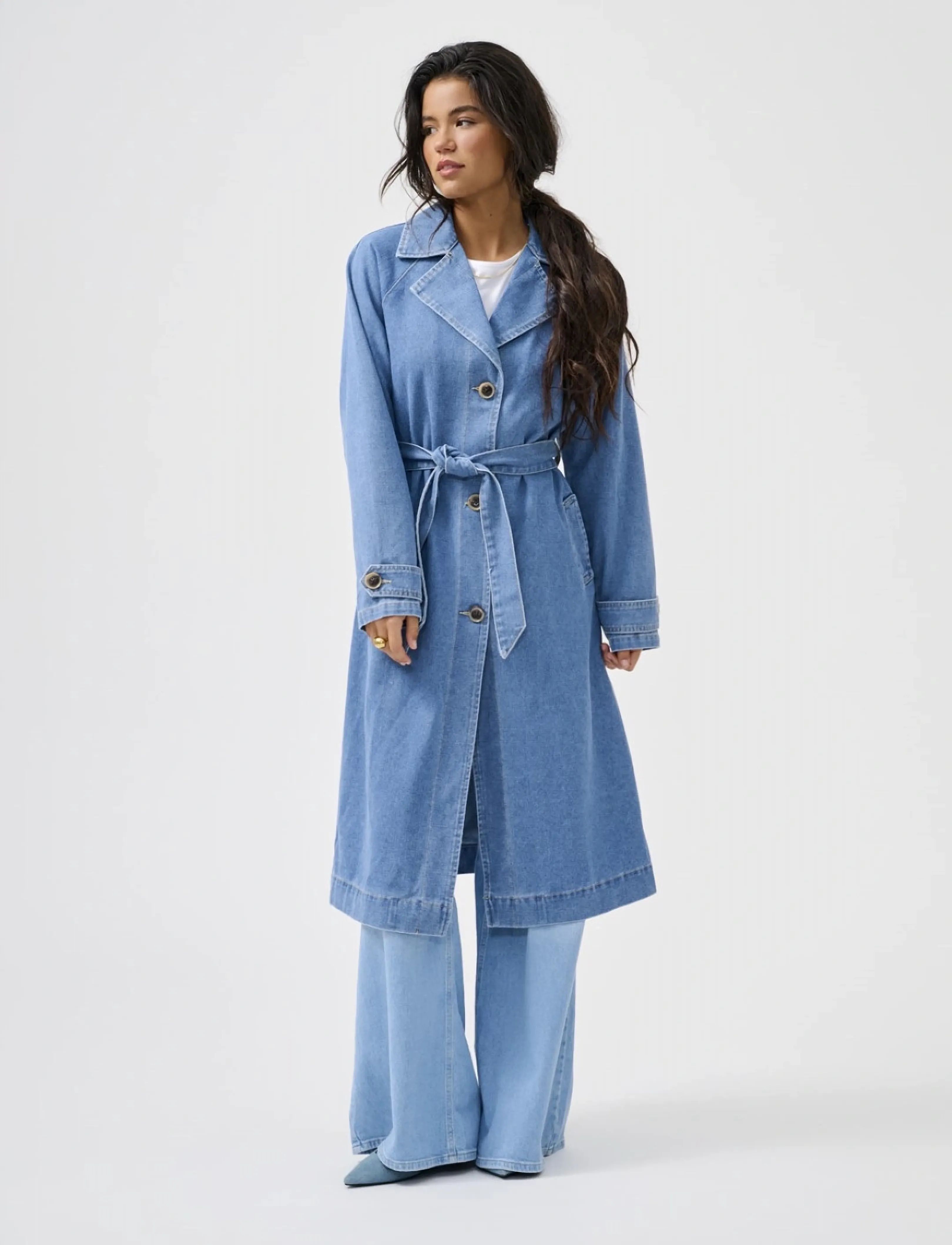 ONLY ONLMALOU BELTED TRENCH DNM GUA NOOS - Mallistot - MEDIUM BLUE DENIM / blue