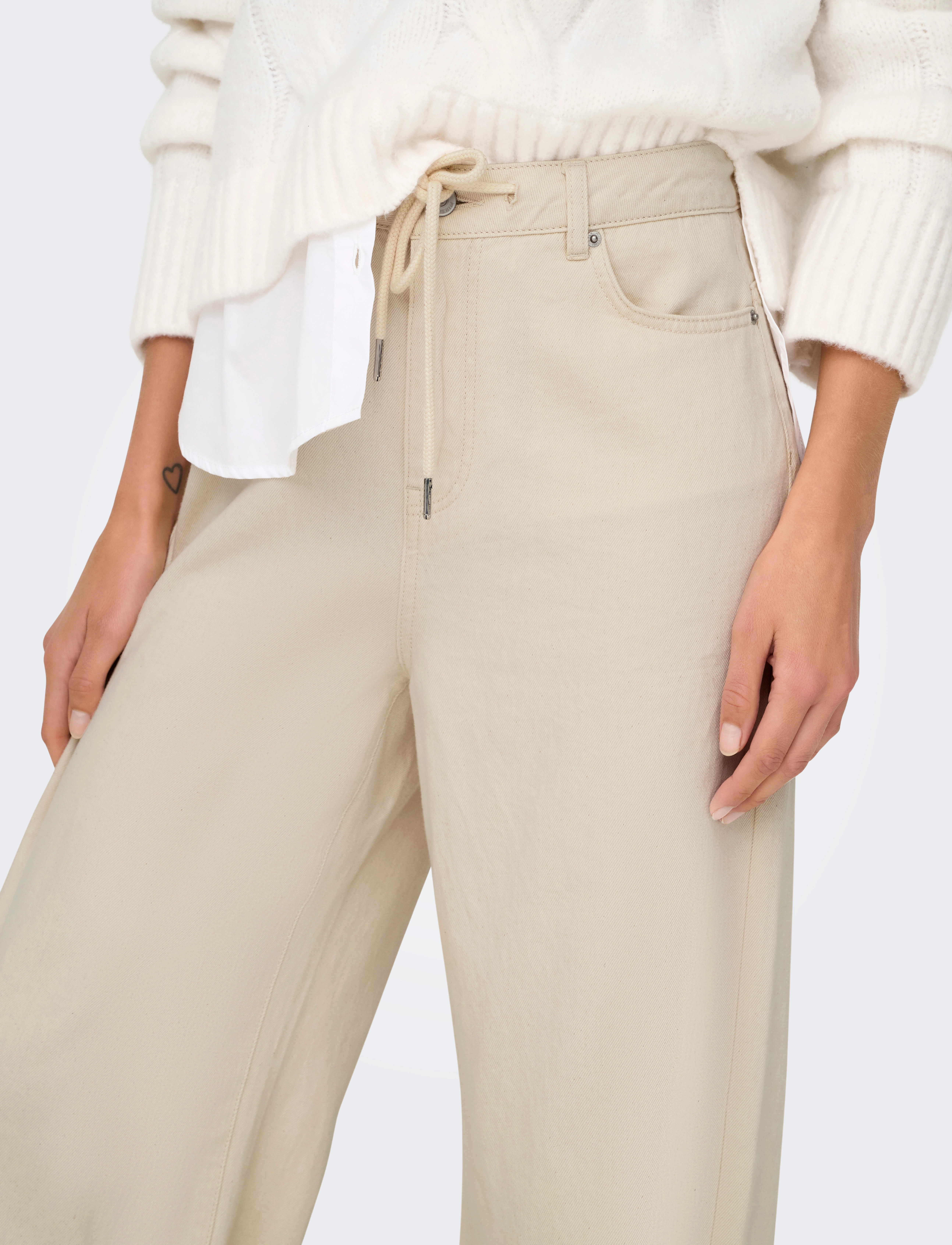 ONLY - ONLSILLA MW WIDE STRING PANT CC PNT - ecru - 4