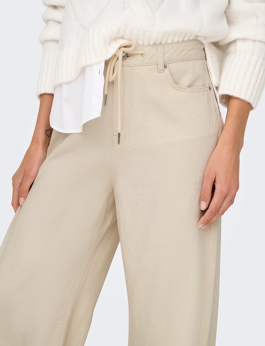 ONLY - ONLSILLA MW WIDE STRING PANT CC PNT - hosen mit weitem bein - ecru - 4