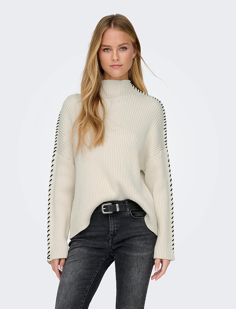 ONLY - ONLQUEENIE LS CONTRAST HIGH NECK PRM KNT - sviitrid - birch - 0