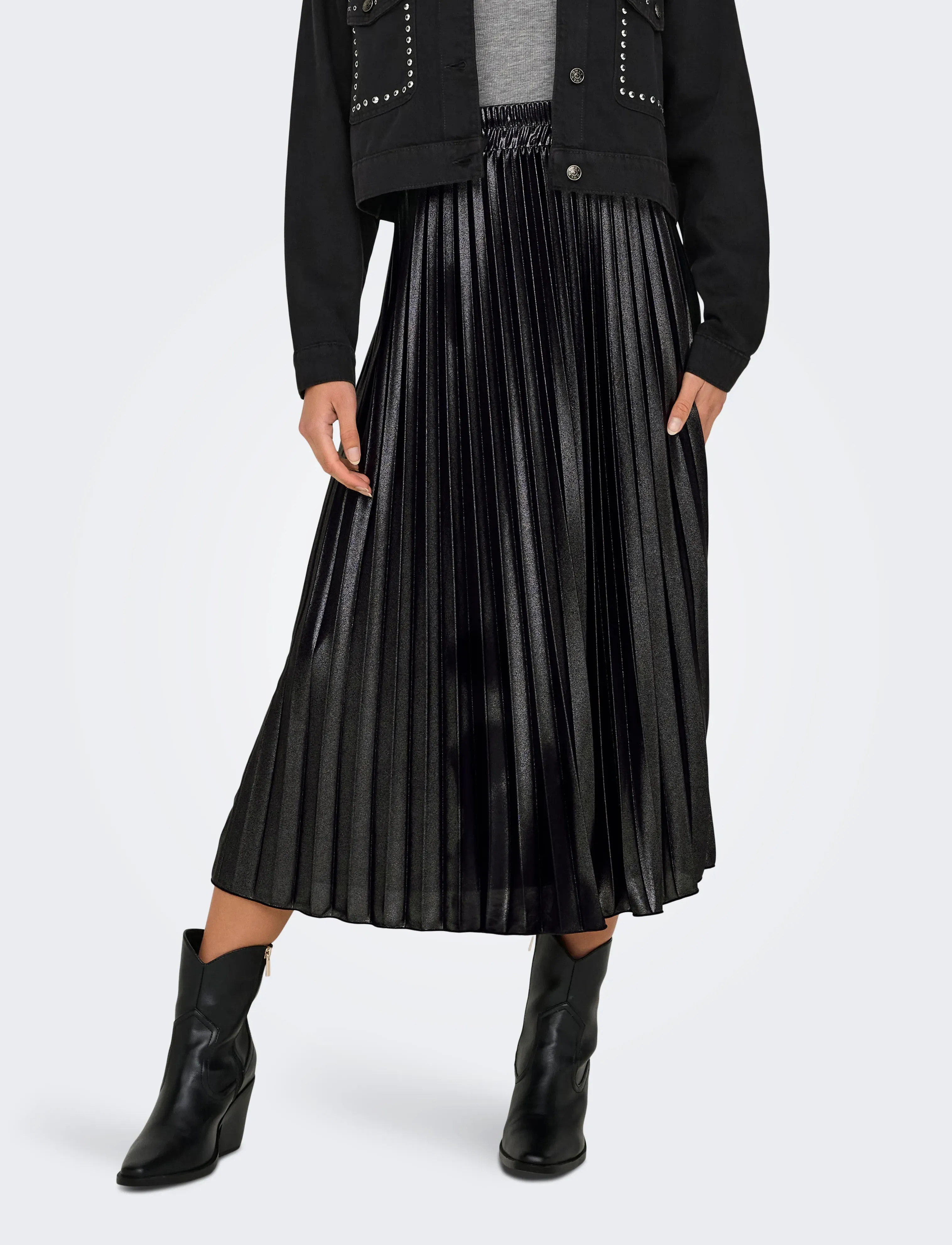 ONLY - ONLLYON PLEATED SHINE SKIRT JRS - plisserede nederdele - black - 4