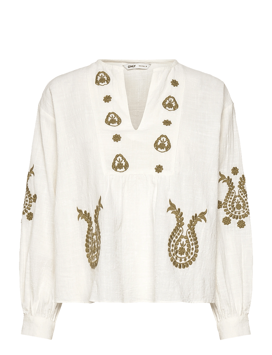 ONLY - ONLMOON L/S EMB TOP WVN NOOS - långärmade blusar - cloud dancer - 0