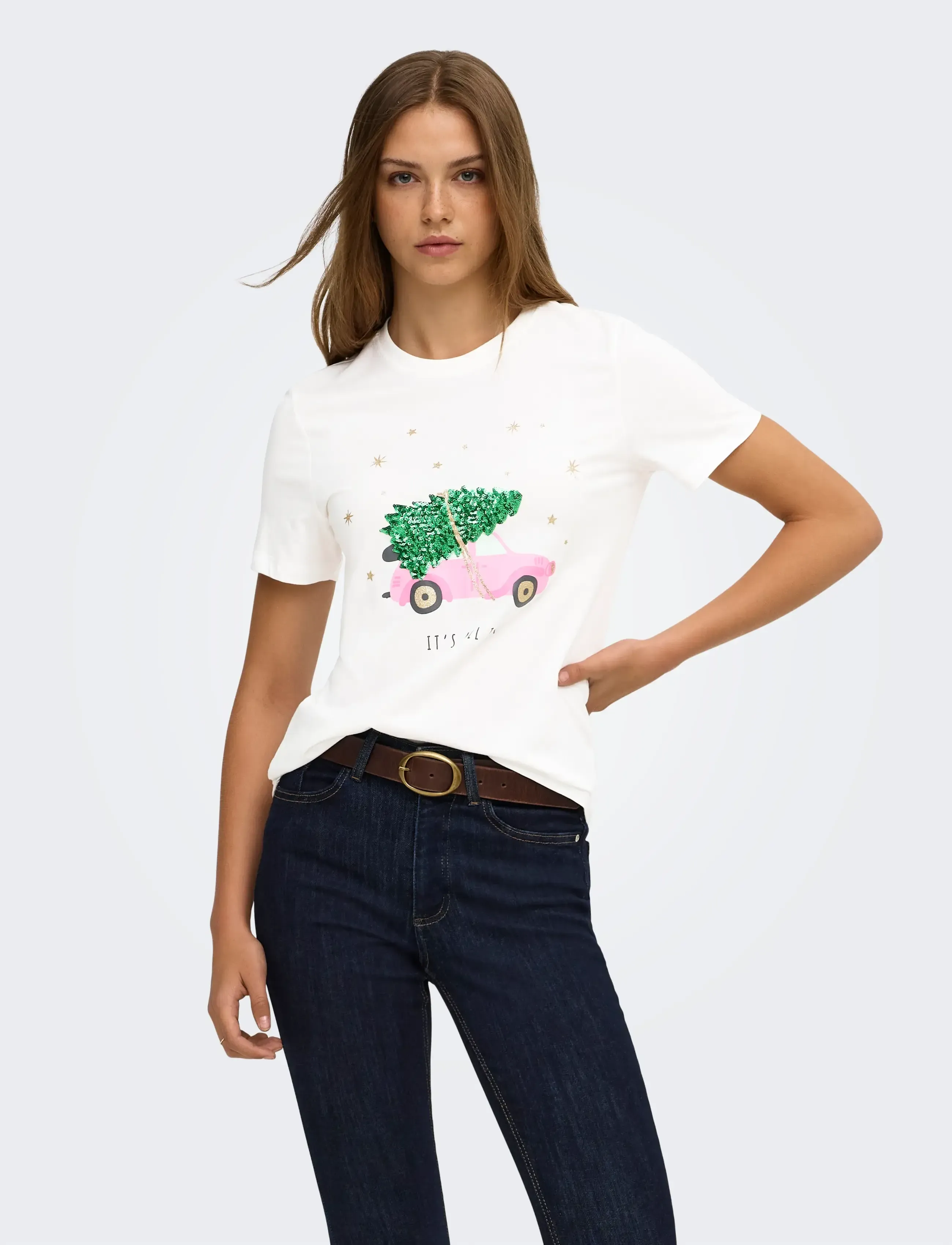 ONLY ONLKITA REG S/S TOP BOX XMAS JRS - ONLY - CLOUD DANCER / white
