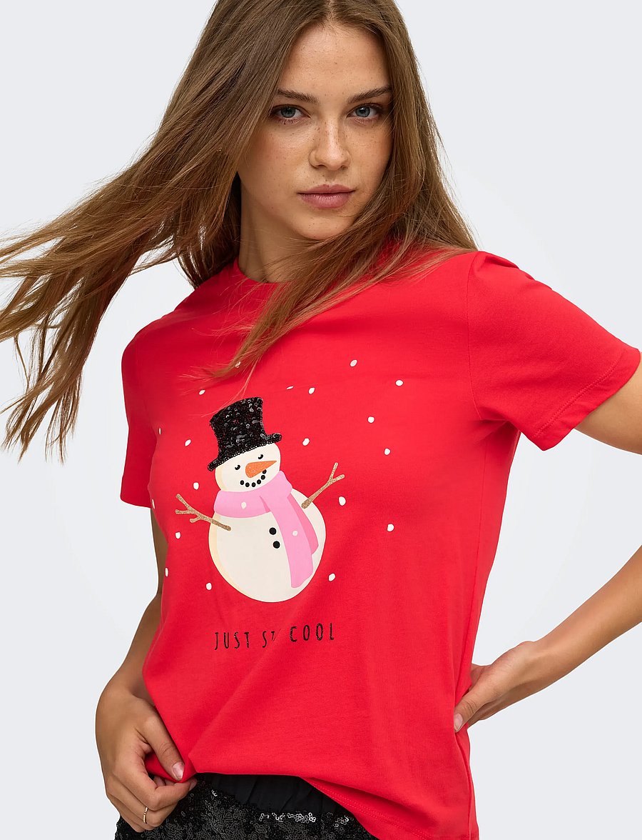 ONLY - ONLKITA REG S/S TOP BOX XMAS JRS - t-shirts - high risk red - 5