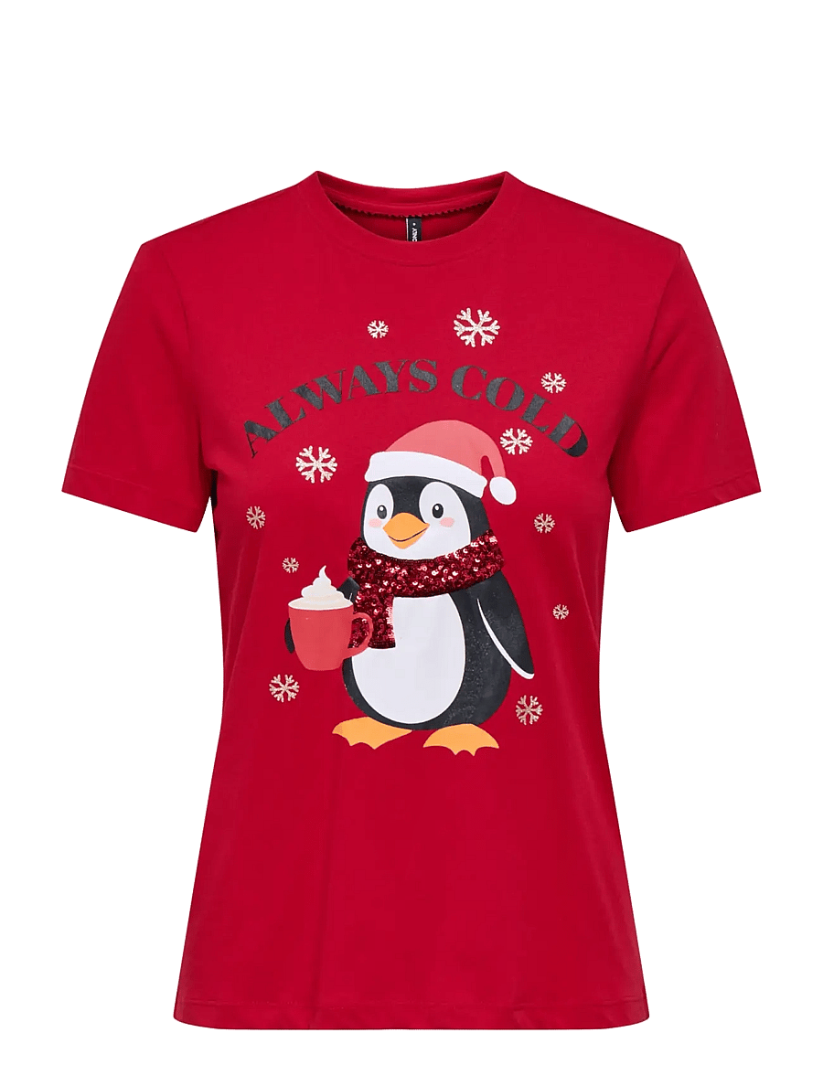 ONLY - ONLKITA LIFE REG S/S TOP BOX XMAS JRS - t-shirts - urban red - 0