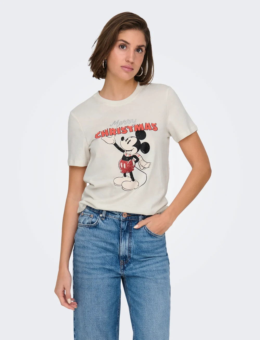 ONLY - ONLMICKEY LIFE REG S/S TOP BOX XMAS JRS - t-shirts - gardenia - 0