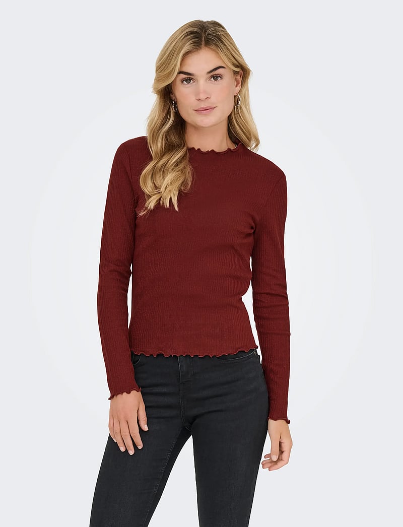 ONLY - ONLEMMA LIFE LS GLITTER TOP JRS NOOS - langærmede toppe - madder brown - 5
