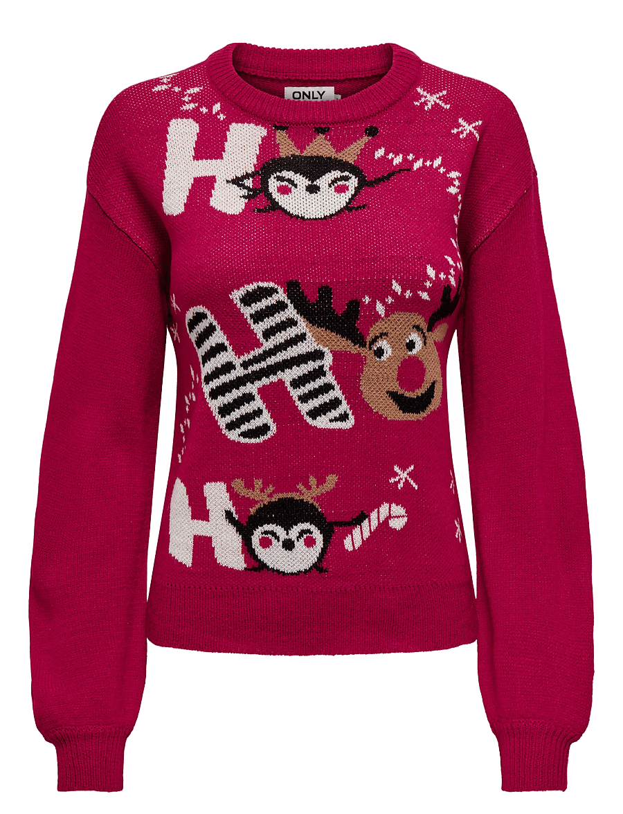 ONLY - ONLXMAS LS BALLOON O-NECK BOX KNT - chili pepper - 1