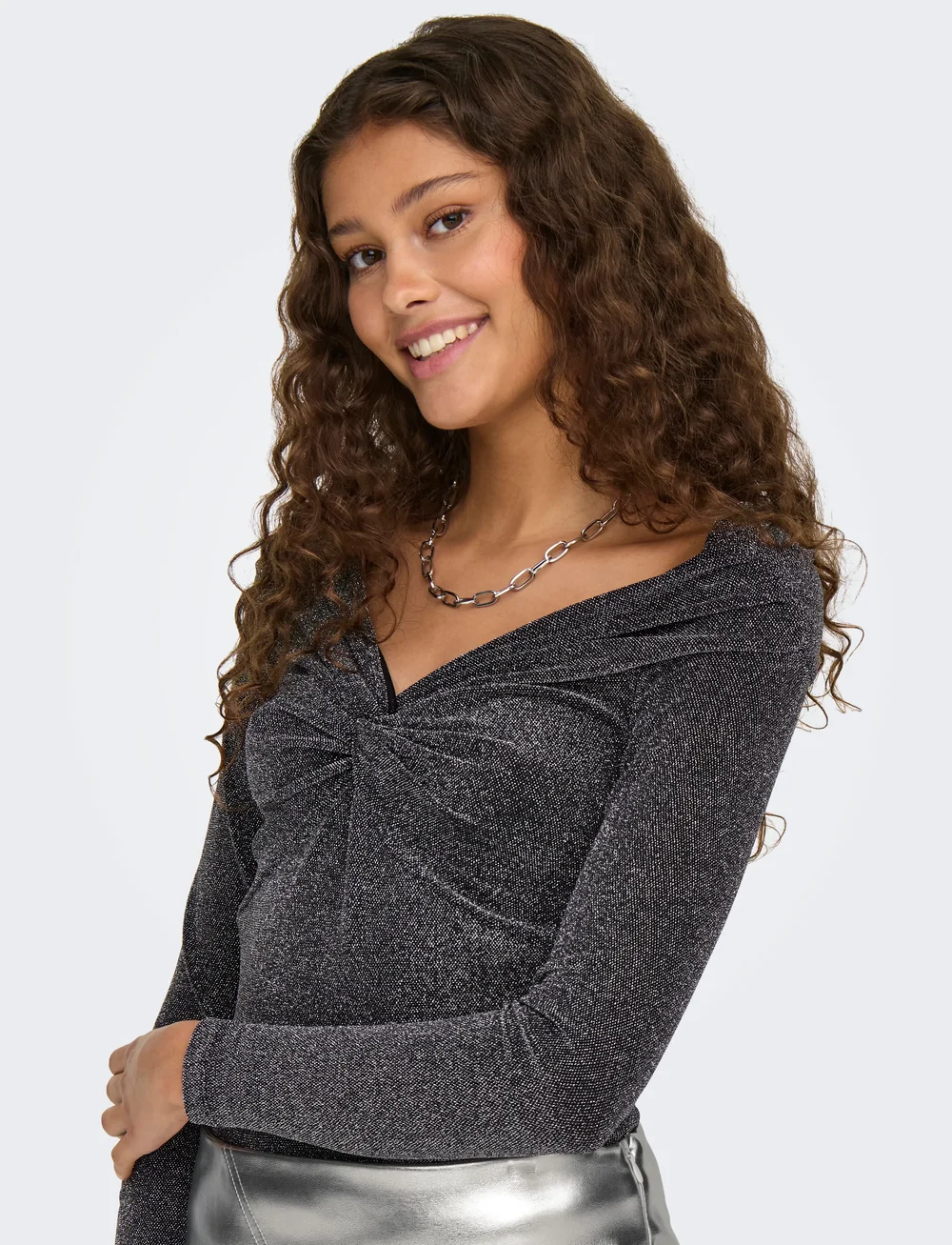 ONLY - ONLQUEEN L/S GLITTER TOP JRS - langärmlige tops - black - 4