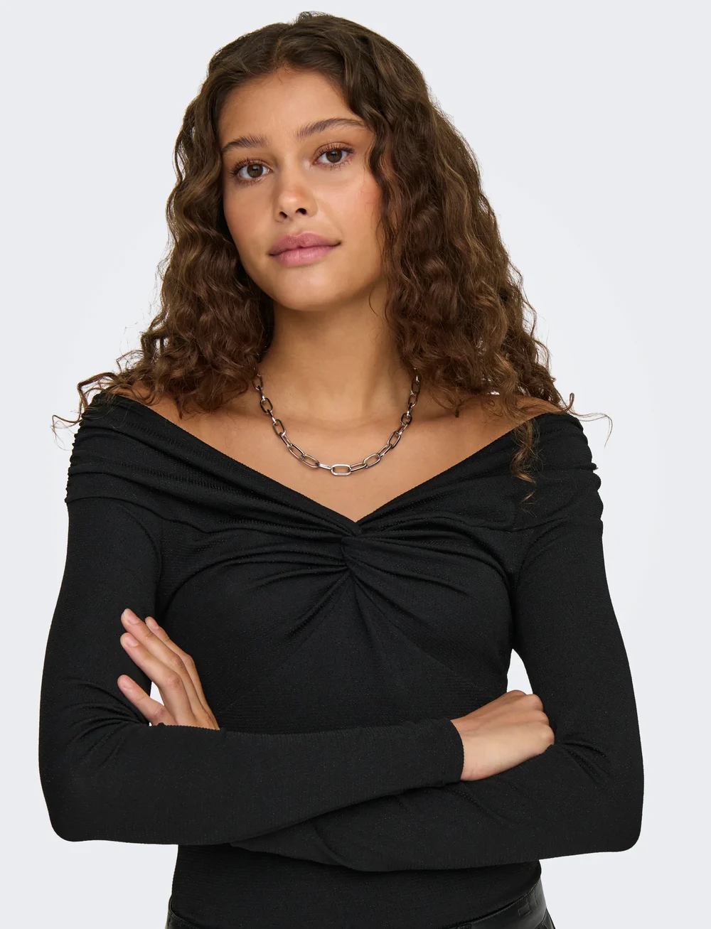 ONLY - ONLQUEEN L/S GLITTER TOP JRS - langärmlige tops - black - 4