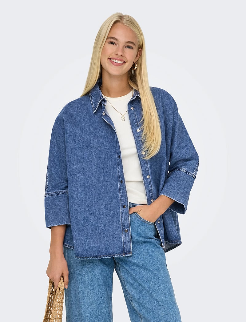 ONLY - ONLGRACE 3/4 DNM SHIRT CRO NOOS - denimskjorter - medium blue denim - 0