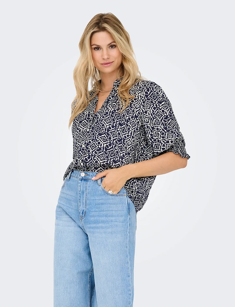 ONLY - ONLRAYA 3/4 SHIRT WVN NOOS - langærmede bluser - night sky - 0