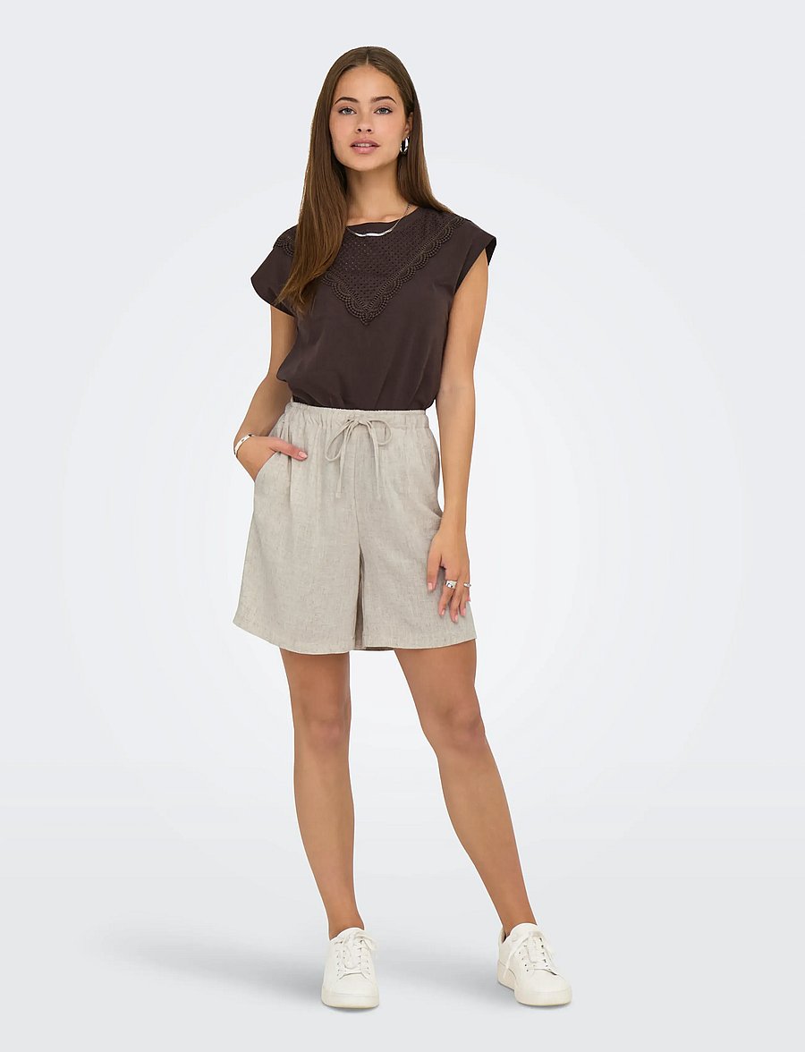 ONLY - ONLSIESTA MW PULL-UP LIN BL SHORTS NOOS - leinen-shorts - moonbeam - 4
