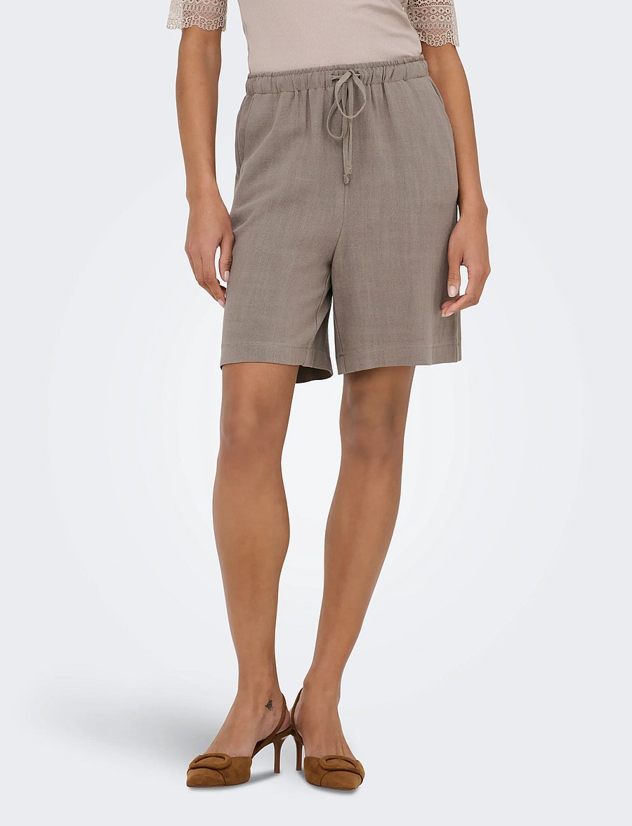 ONLY - ONLSIESTA MW PULL-UP LIN BL SHORTS NOOS - leinen-shorts - walnut - 0