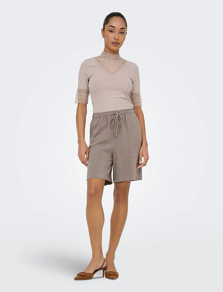 ONLY - ONLSIESTA MW PULL-UP LIN BL SHORTS NOOS - leinen-shorts - walnut - 4