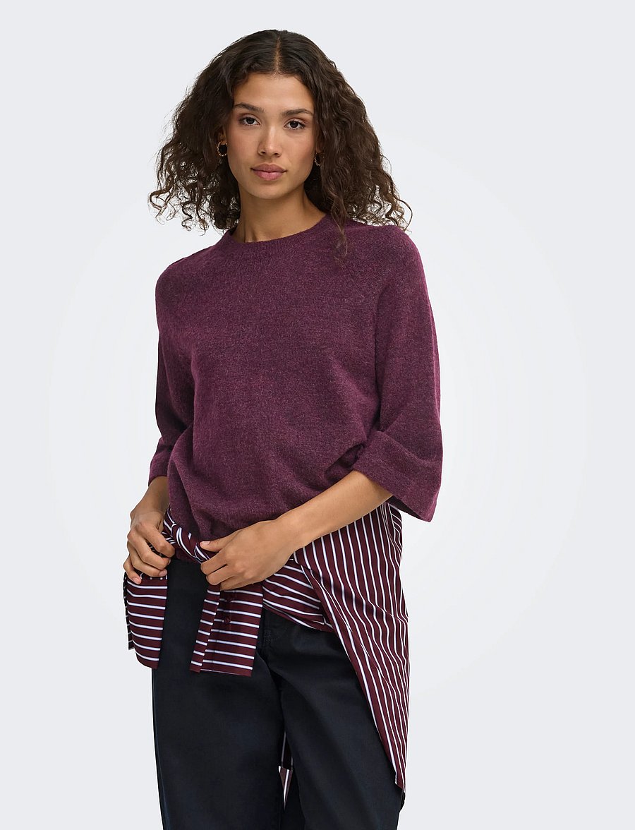 ONLY - ONLSIMONI 3/4 PULLOVER KNT NOOS - striktrøjer - mauve wine - 0