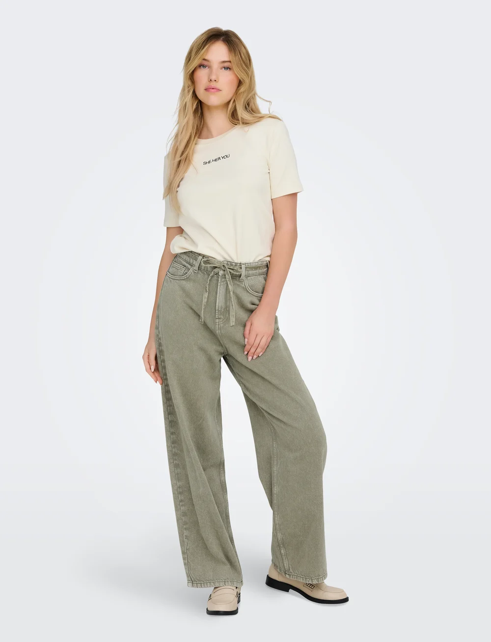 ONLY - ONLBLEECKER MW BELT LOOSE LONG PANT PNT - brede jeans - deep lichen green - 0
