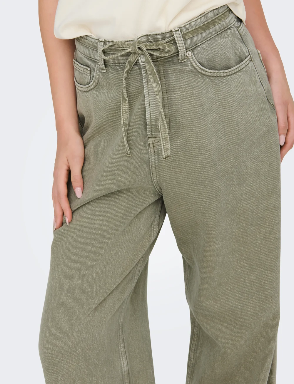 ONLY - ONLBLEECKER MW BELT LOOSE LONG PANT PNT - brede jeans - deep lichen green - 5