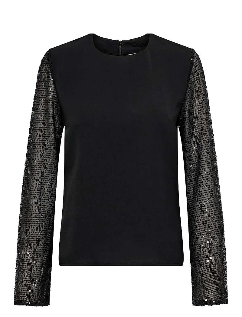 ONLY - ONLTHALIA LIFE LS SEQUINS MIX TOP WVN - langärmlige blusen - black - 0