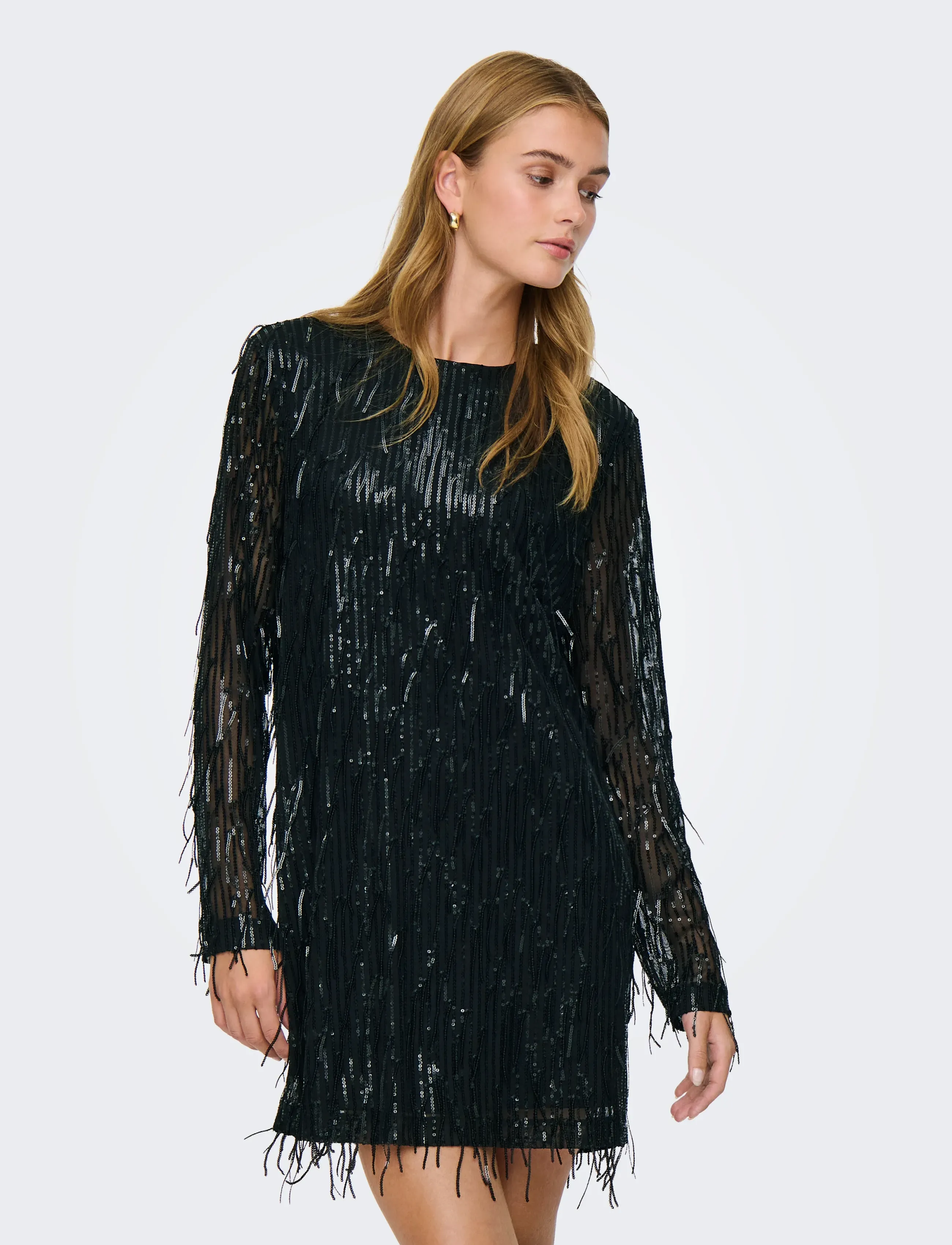 ONLY ONLANIKA SPACY LS SHORT DRESS WVN - Pailletkjoler - BLACK / black