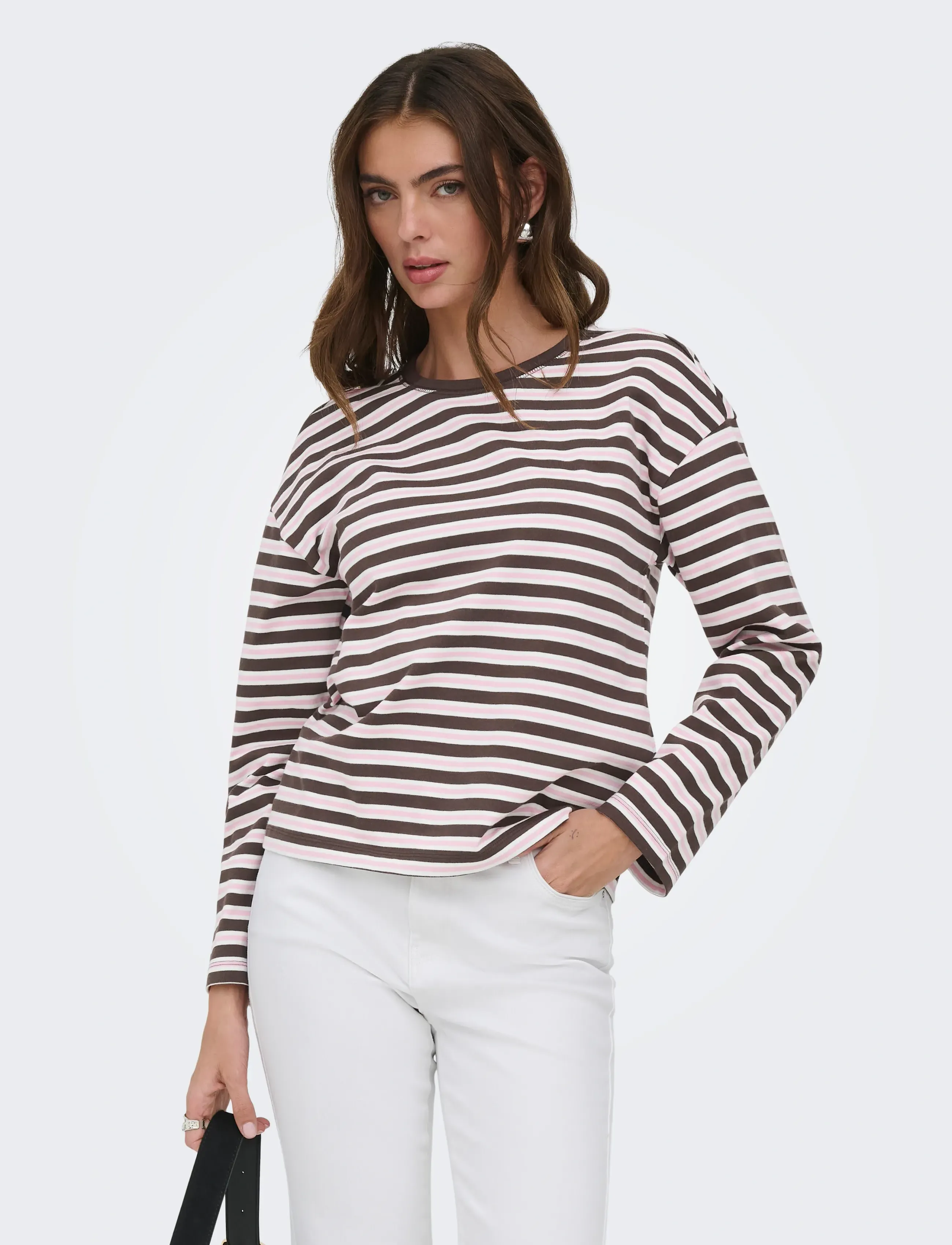 ONLY ONLNEW SOPH L/S O-NECK TOP BOX JRS - T-skjorter & Topper - BLACK COFFEE / multi