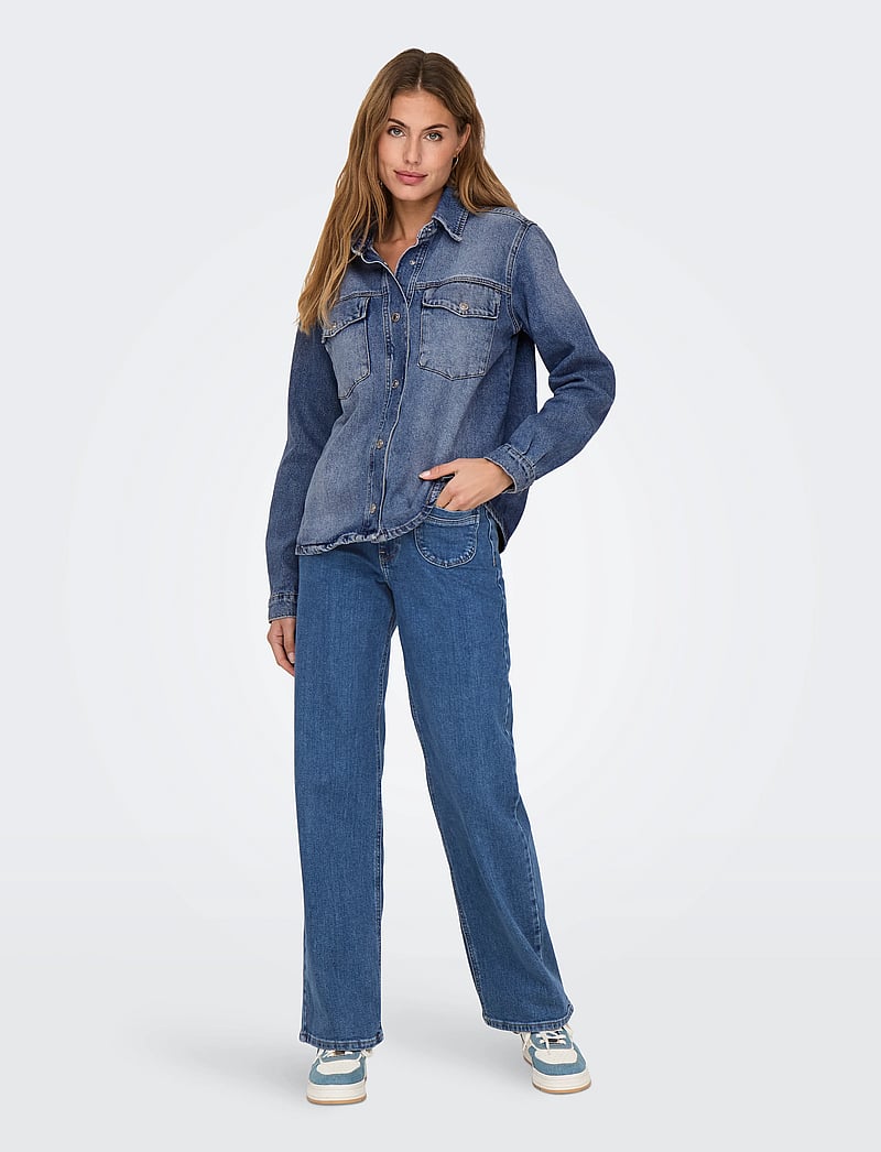 ONLY - ONLELLA L/S POCKET SHIRT TAI519 DNM NOOS - teksasärgid - medium blue denim - 0