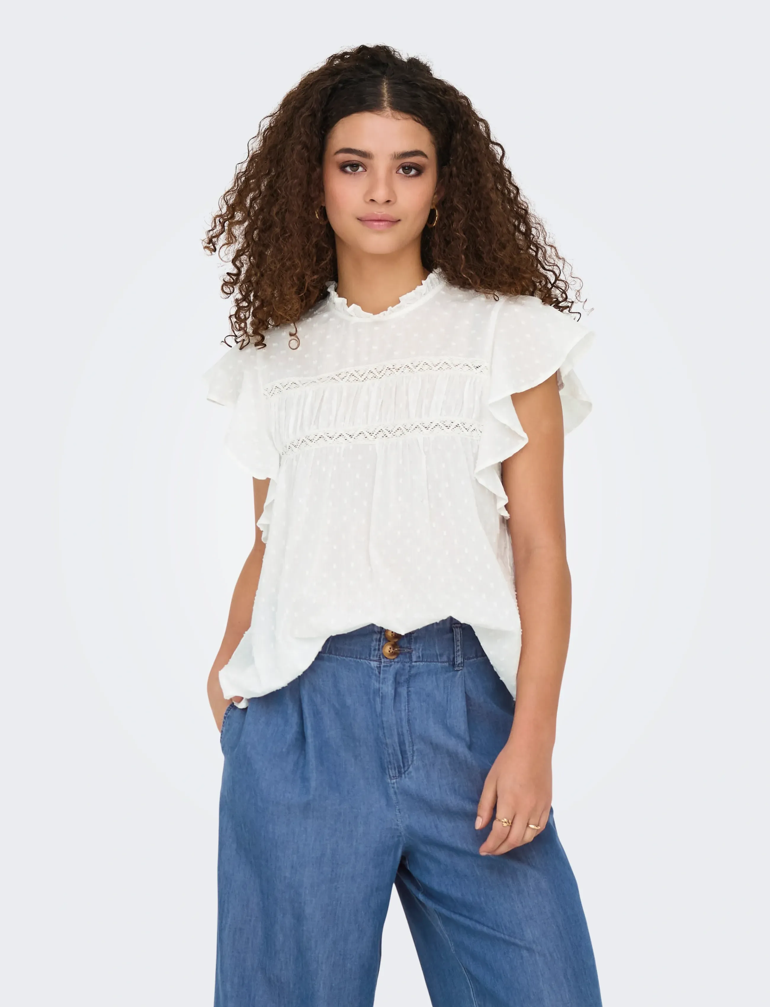 ONLY Onlkatti S/S Dobby Top Wvn Noos, L, Blouses, Weiß - Short-sleeved, Frauen