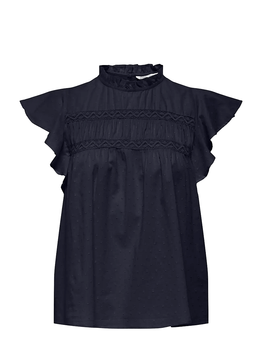 ONLY - ONLKATTI S/S DOBBY TOP WVN NOOS - kurzärmelige blusen - night sky - 0