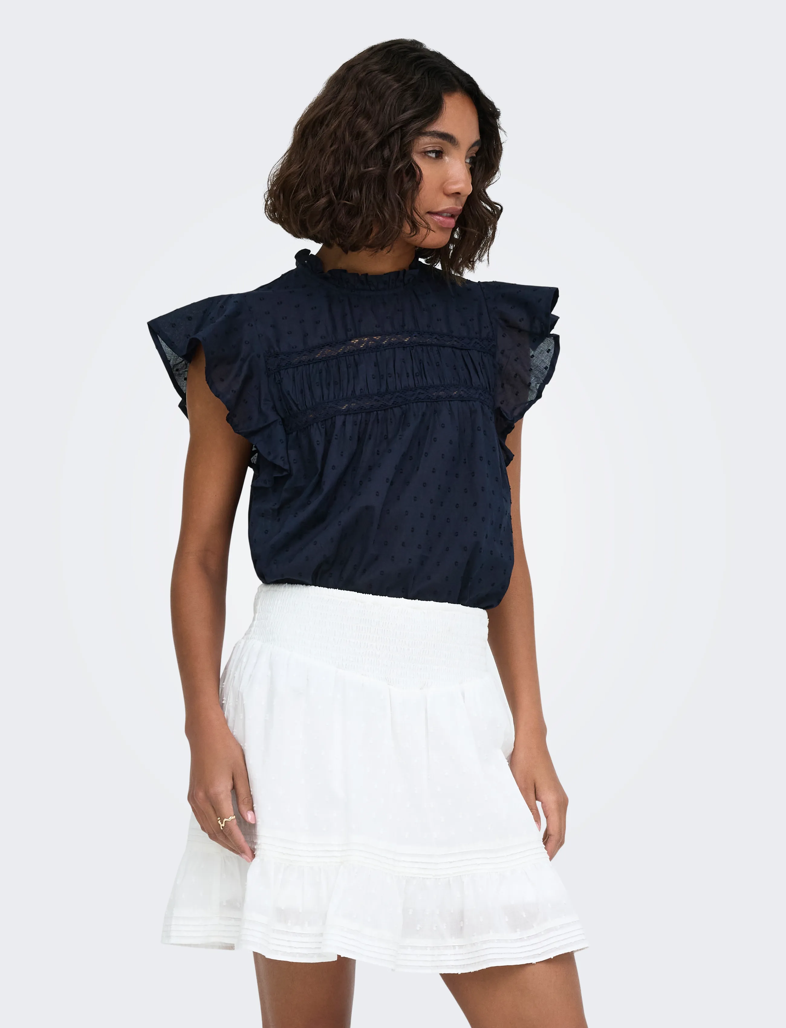 ONLY Onlkatti S/S Dobby Top Wvn Noos, Kvinder, Smock Kortærmet Dobby Top, Navy, Str: XL