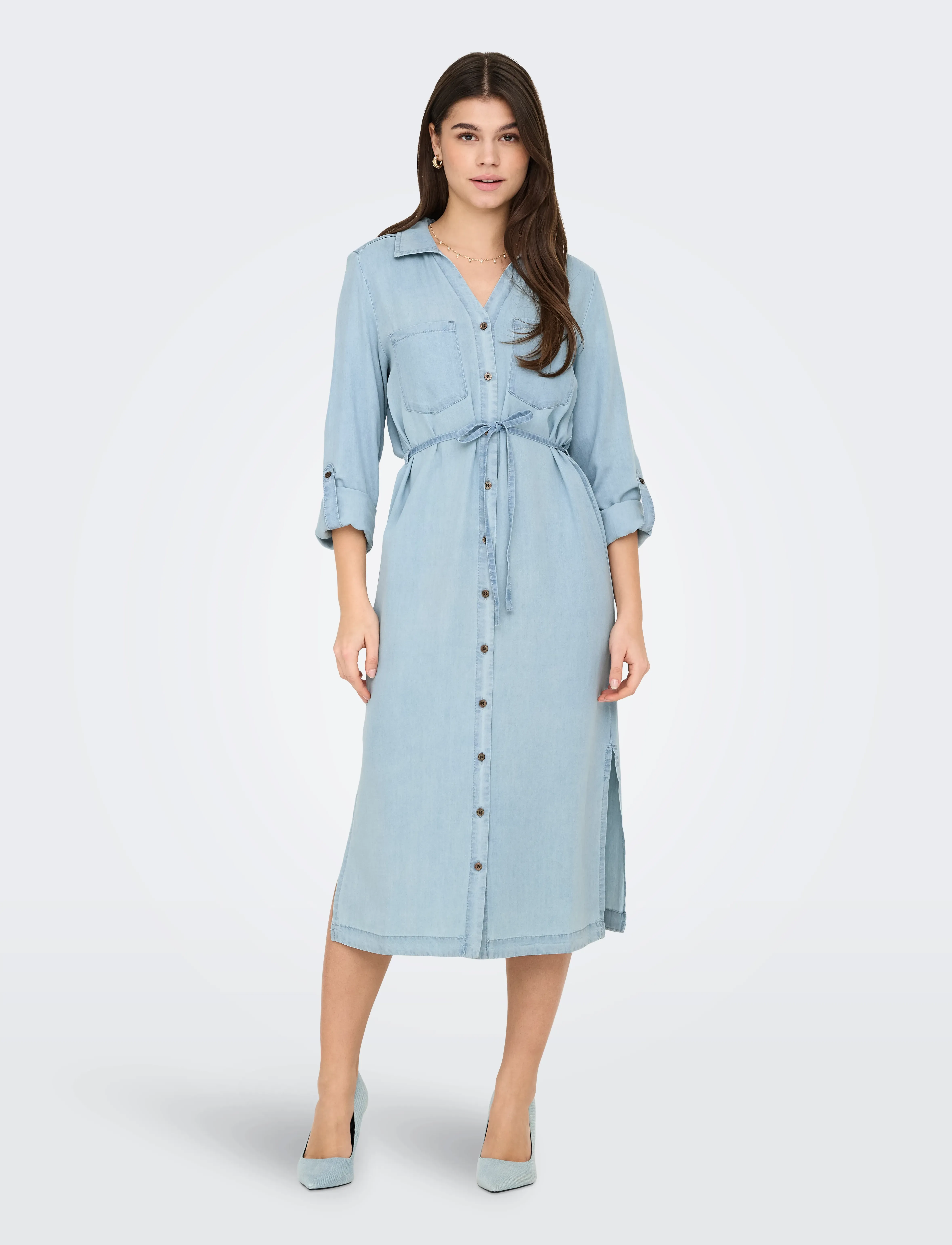 ONLY ONLCHARIS LIFE LS BEL SHIRT DRESS CC WVN - Hemdkleider - LIGHT BLUE DENIM / blue