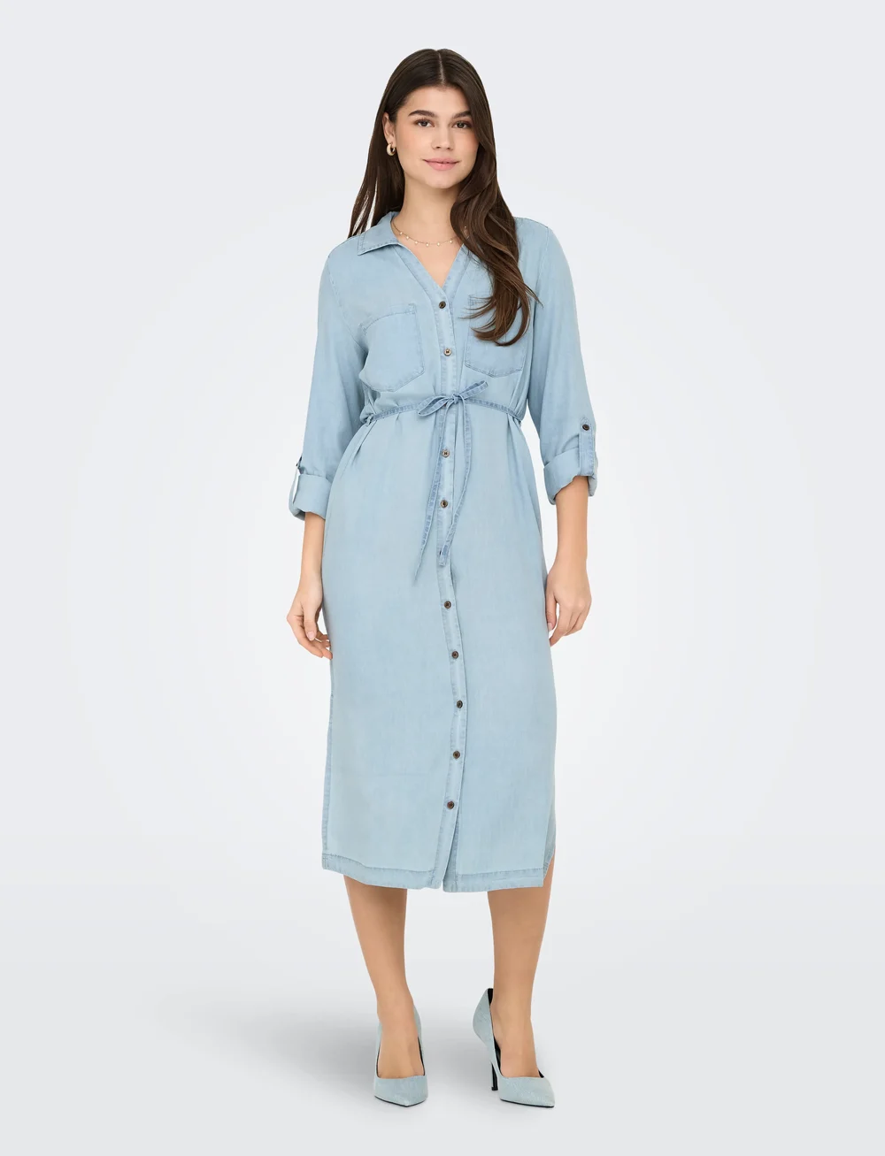 ONLY - ONLCHARIS LIFE LS BEL SHIRT DRESS CC WVN - skjortekjoler - light blue denim - 4