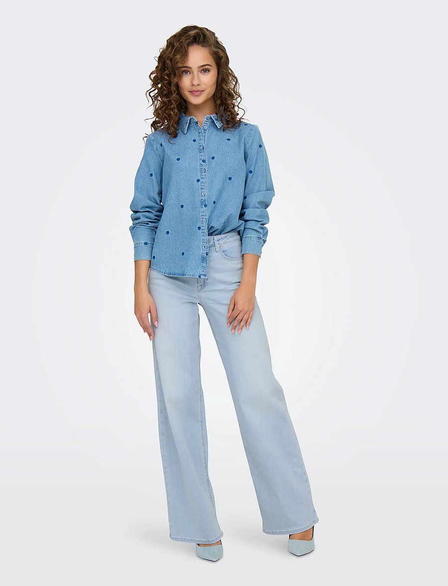ONLY - ONLMADISON BLUSH HW WIDE DNM CRO495 NOOS - pantalons larges - light blue bleached denim - 4