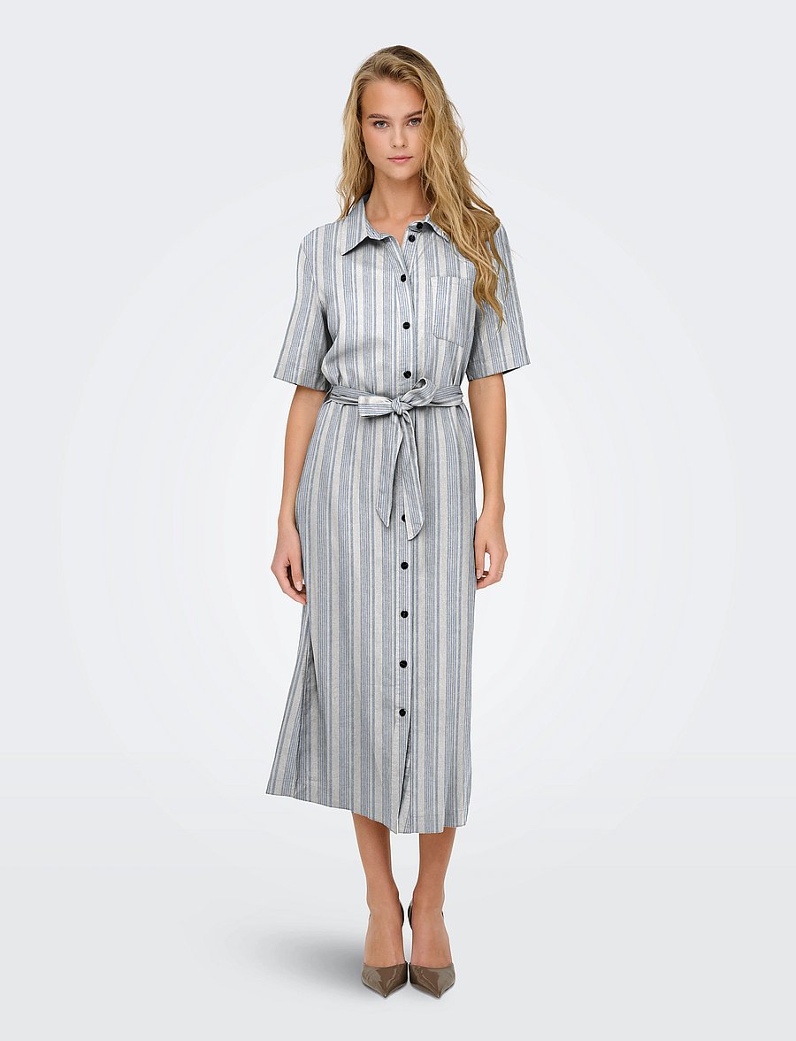 ONLY - ONLCARO S/S LINEN BL BELT DRESS CC PNT - coronet blue - 0