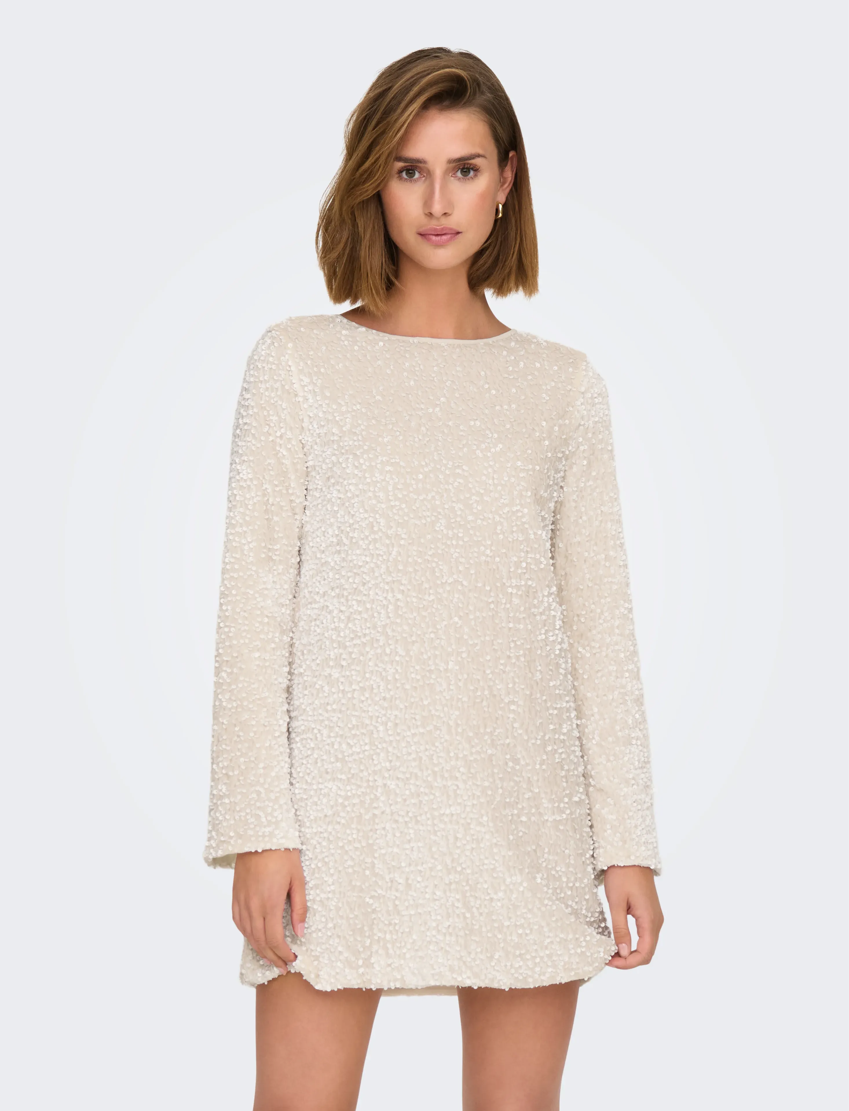 ONLY Onlanika Sequins Ls Bow Dress Wvn Cs, S, Dresses, Weiß - Short Dress, Frauen