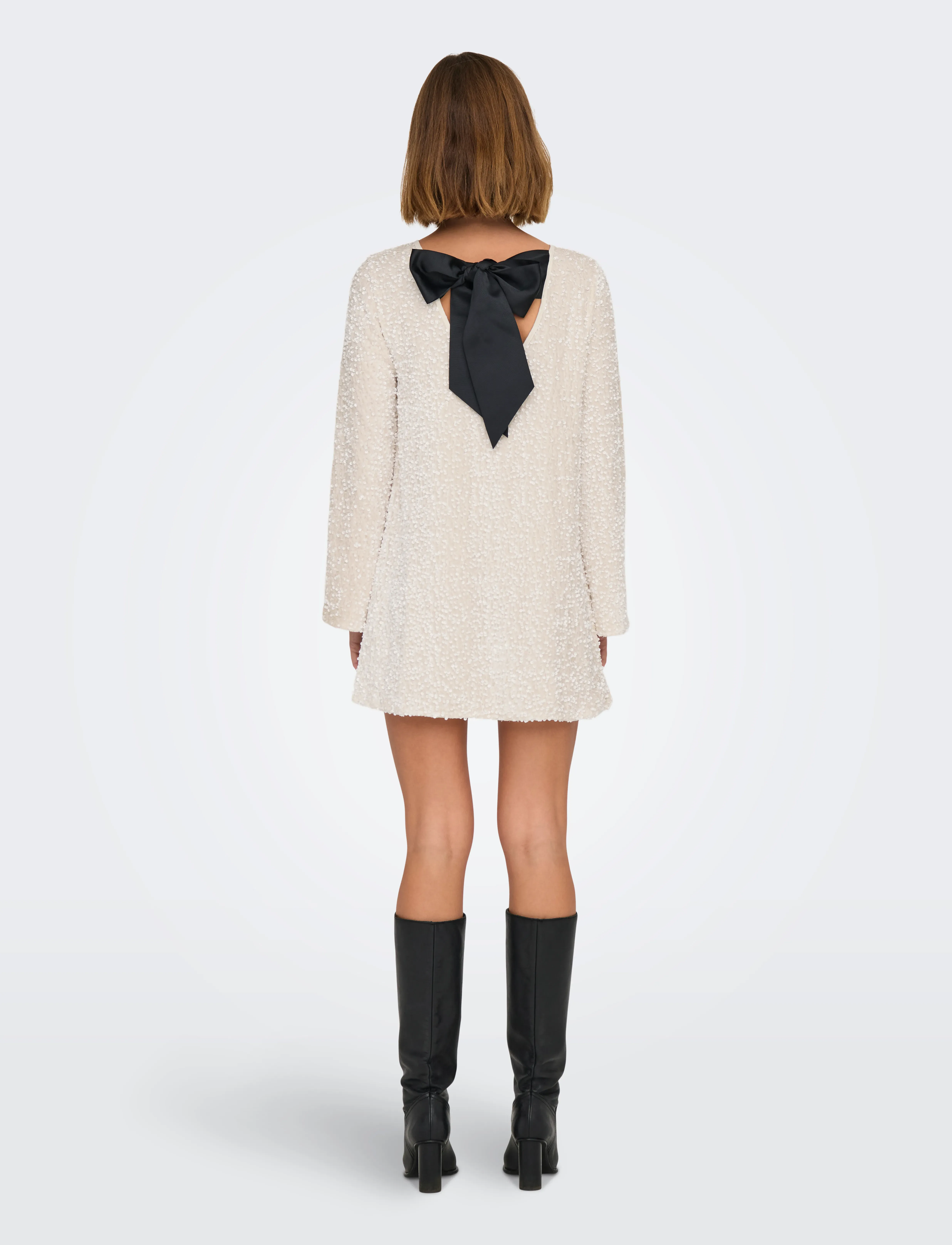 ONLY - ONLANIKA SEQUINS LS BOW DRESS WVN CS - pailletkjoler - whitecap gray - 3