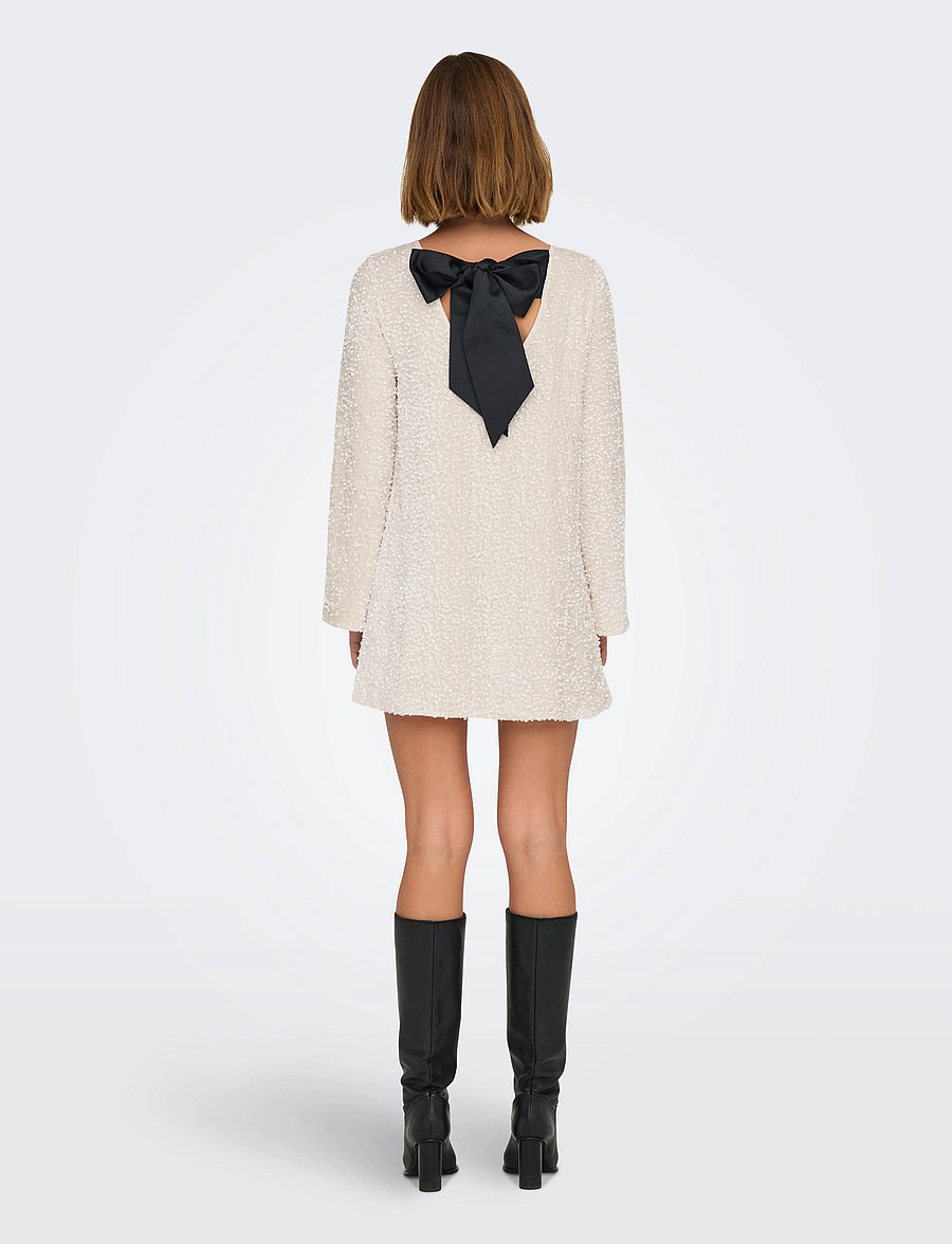 ONLY - ONLANIKA SEQUINS LS BOW DRESS WVN CS - paillettenkleider - whitecap gray - 3