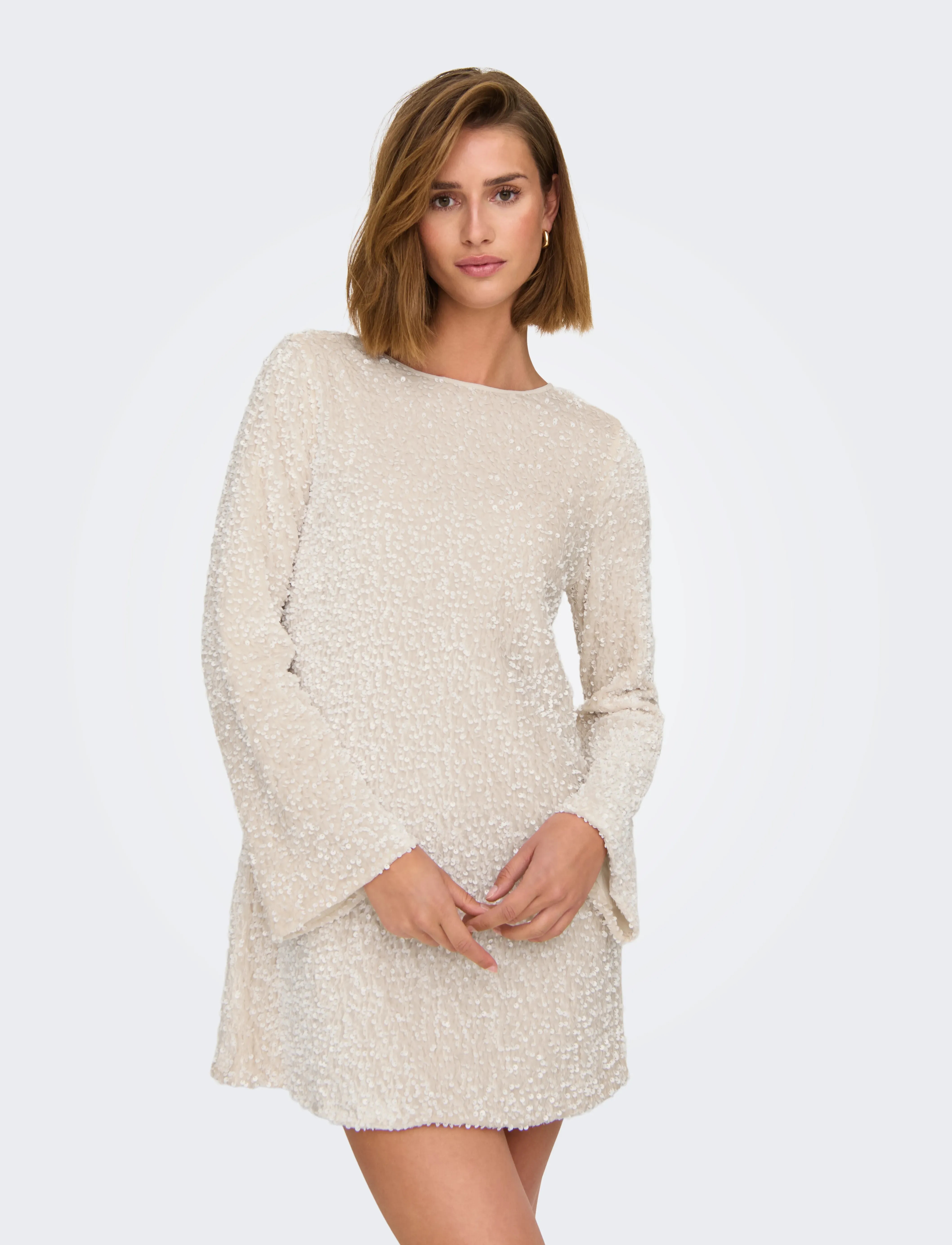 ONLY - ONLANIKA SEQUINS LS BOW DRESS WVN CS - pailletkjoler - whitecap gray - 5