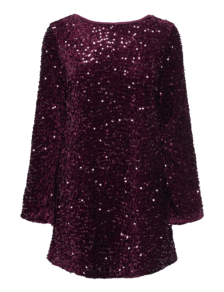 ONLY - ONLANIKA SEQUINS LS BOW DRESS WVN CS - pailletkjoler - winetasting - 0