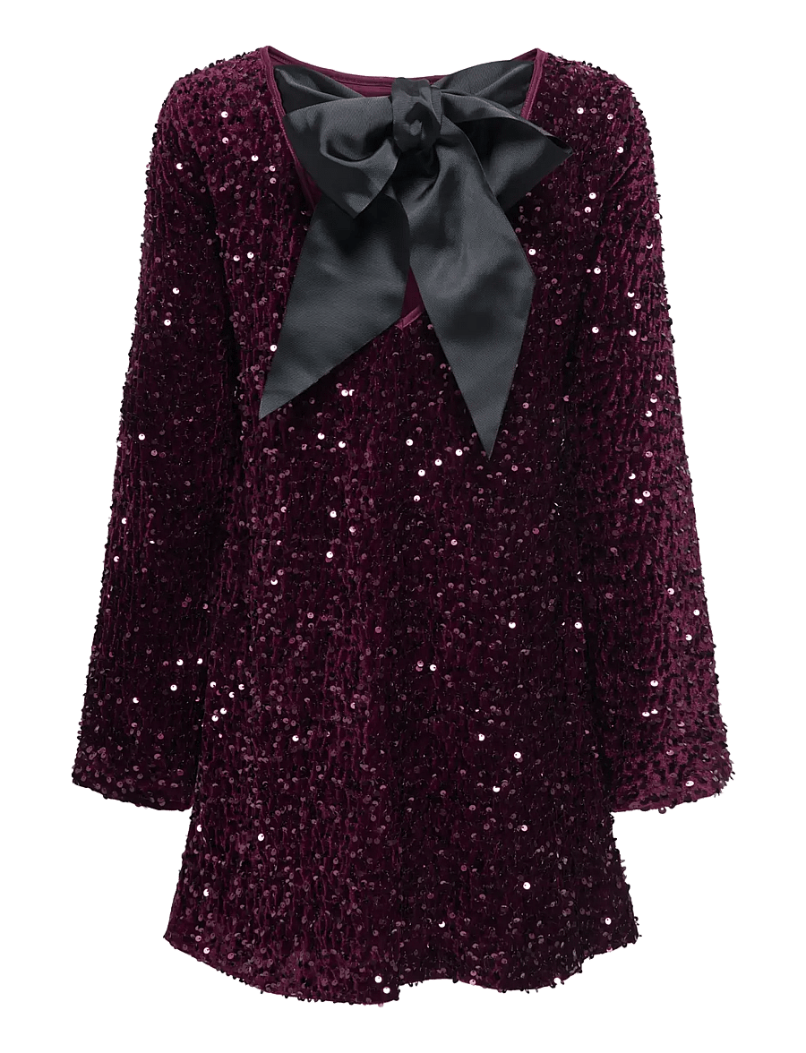 ONLY - ONLANIKA SEQUINS LS BOW DRESS WVN CS - pailletkjoler - winetasting - 1