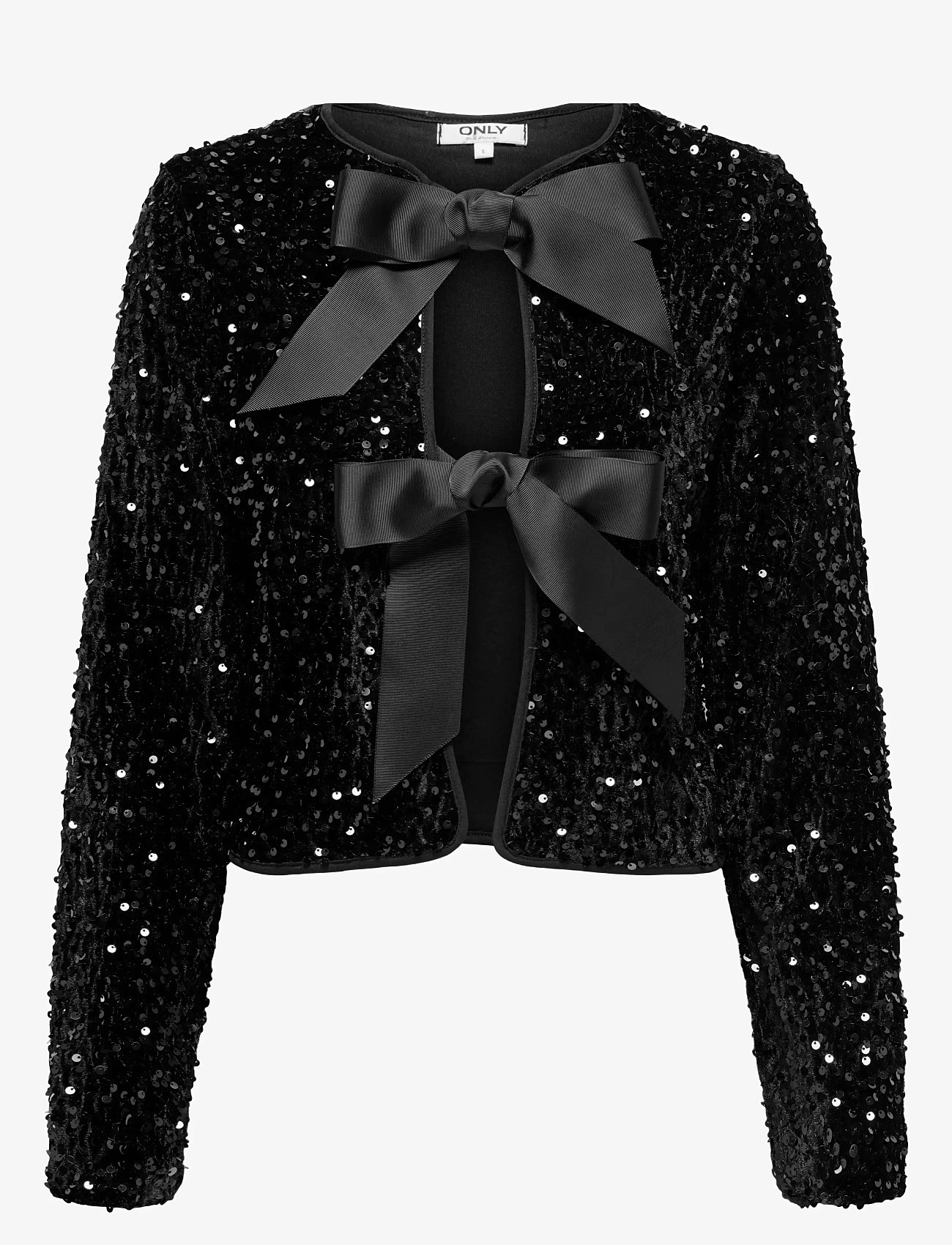 ONLY - ONLANIKA SEQUINS LS BOW TOP WVN CS - cardigans - black - 1